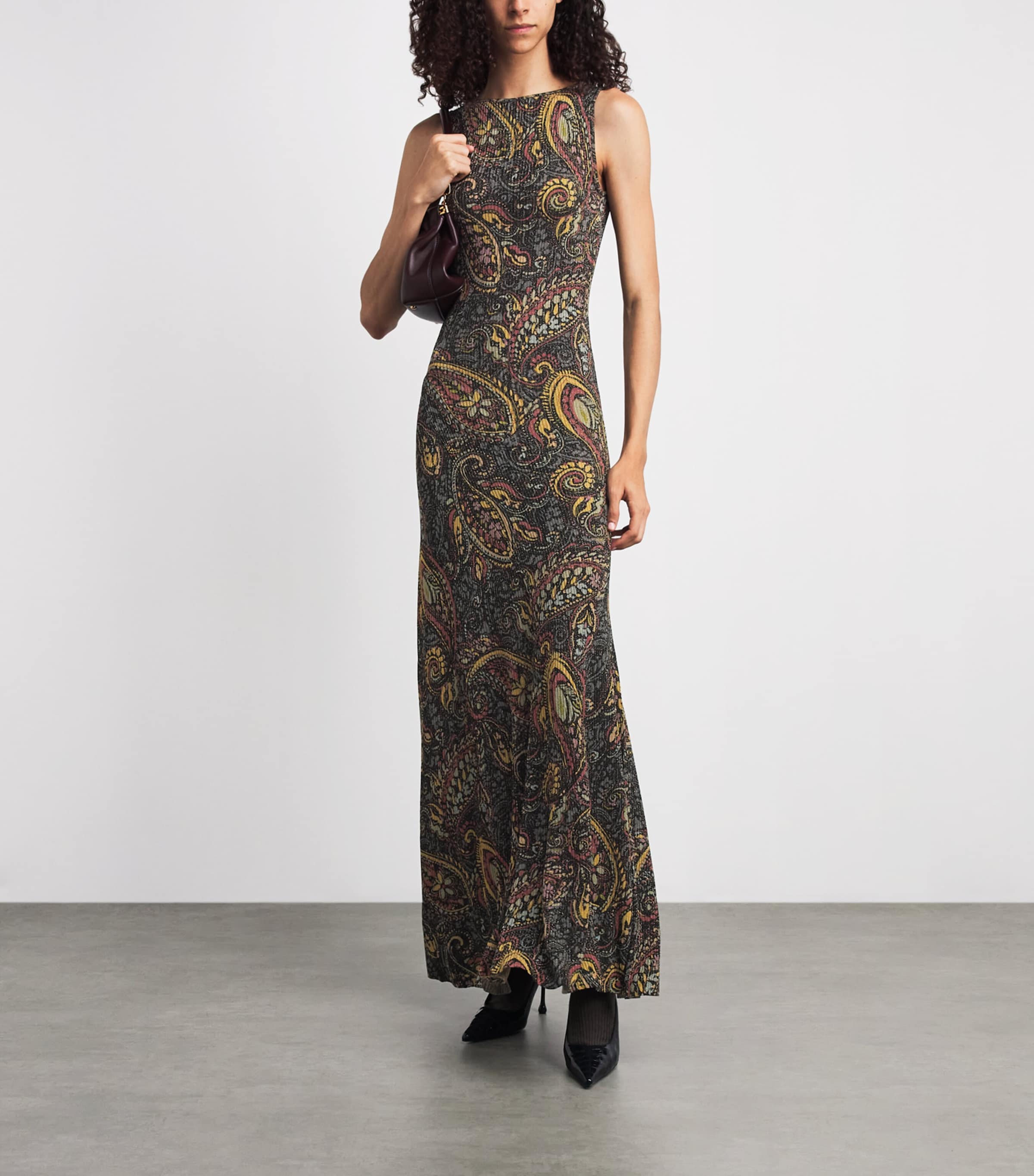 Etro Womens Ribbed Paisley Maxi Dress Green Image 2