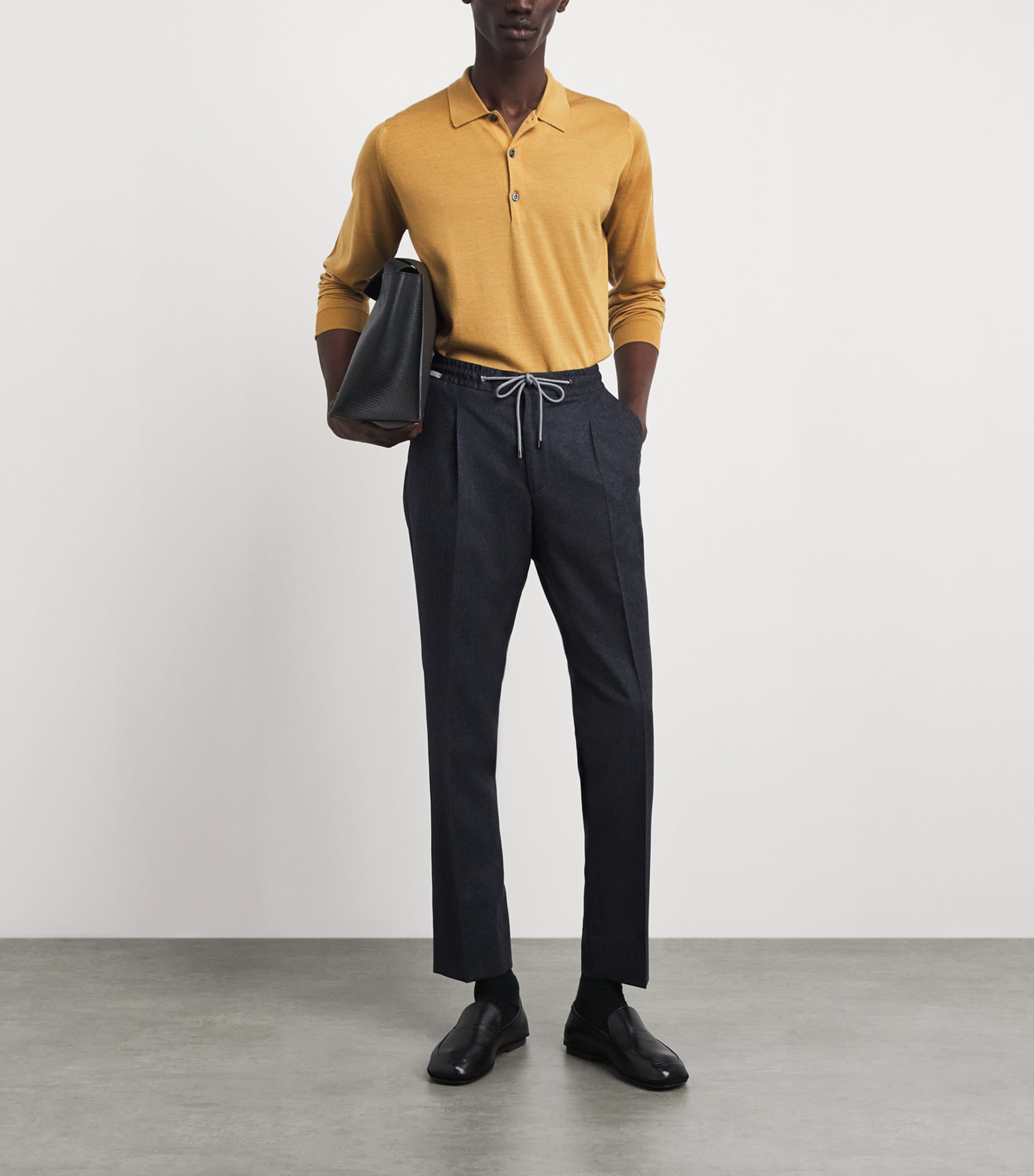 Corneliani Mens Virgin Wool Drawstring Trousers Gry Melange Drk Image 2