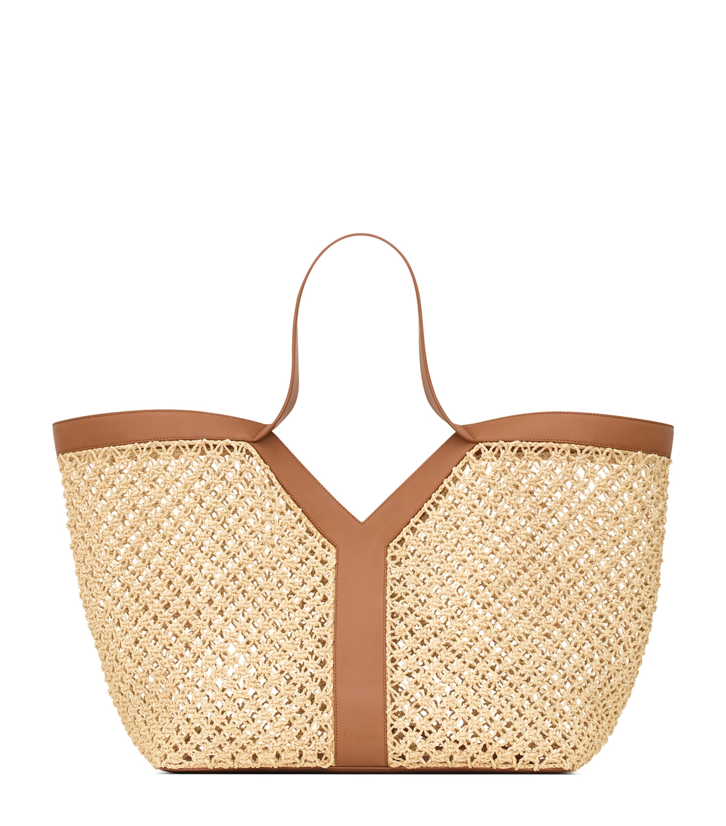 Saint Laurent Raffia Y Tote Bag In Sand