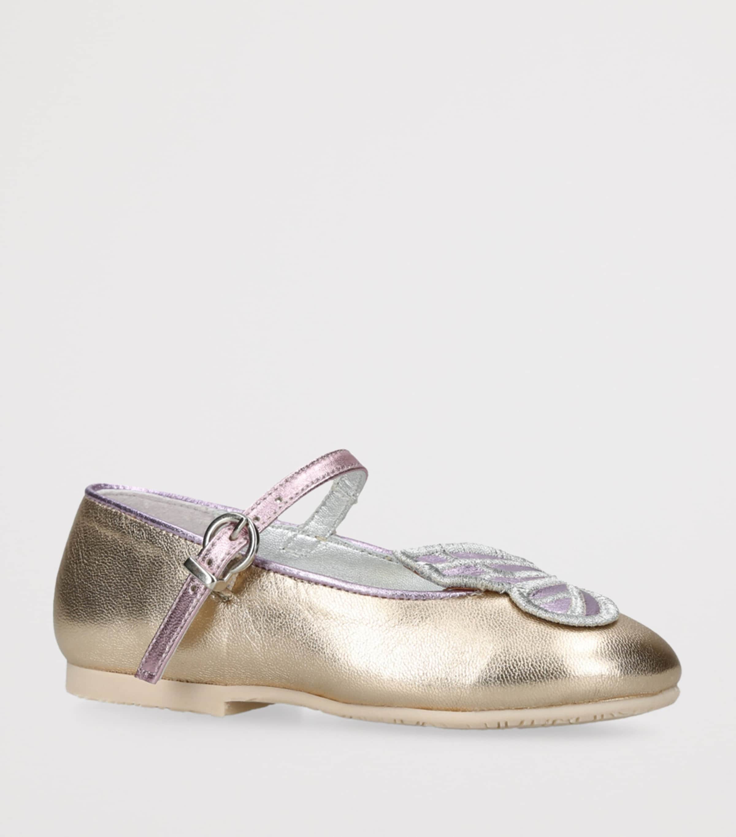 Leather Butterfly Embroidered Ballet Flats GOLD Image 3