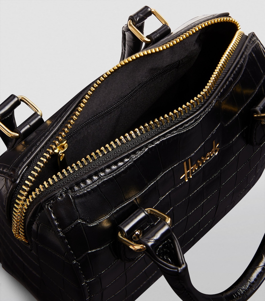 Harrods Mini Croc-Embossed Barrel Bag Green Image 6