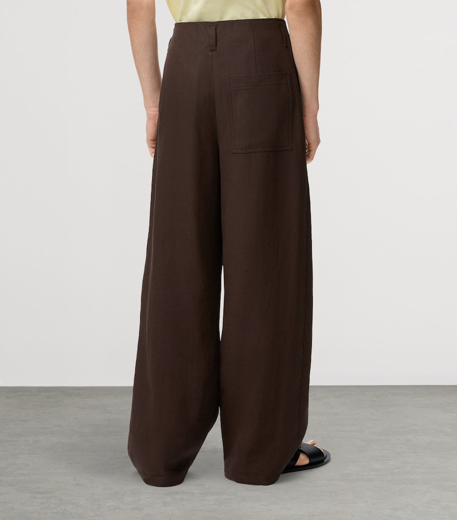 LOEWE Mens x Paula's Ibiza Linen-Cotton Pleated Wide-Leg Trousers Dark Brown/brown Image 4