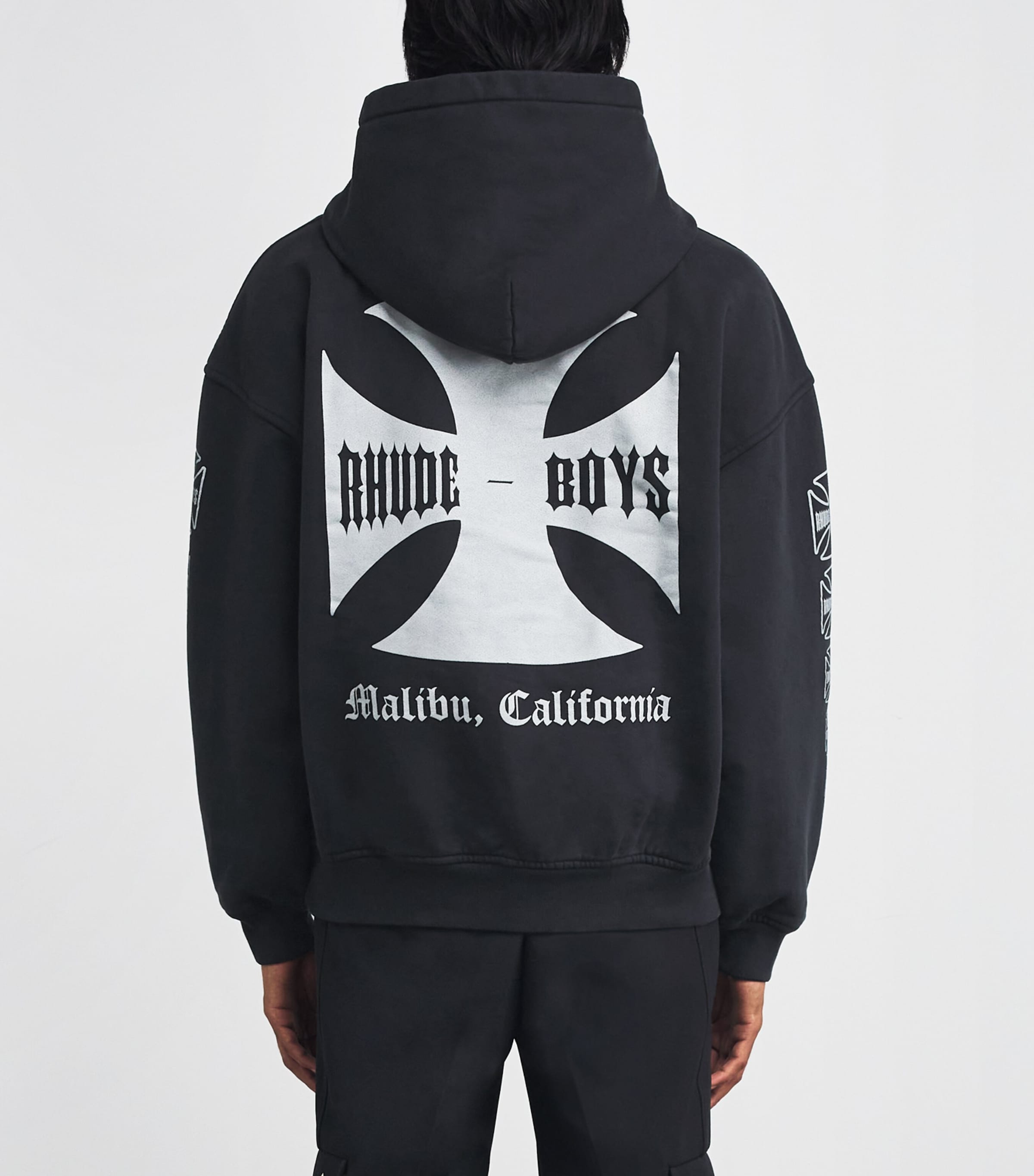 Rhude Mens Cotton Cross Hoodie Vintage Black Image 4