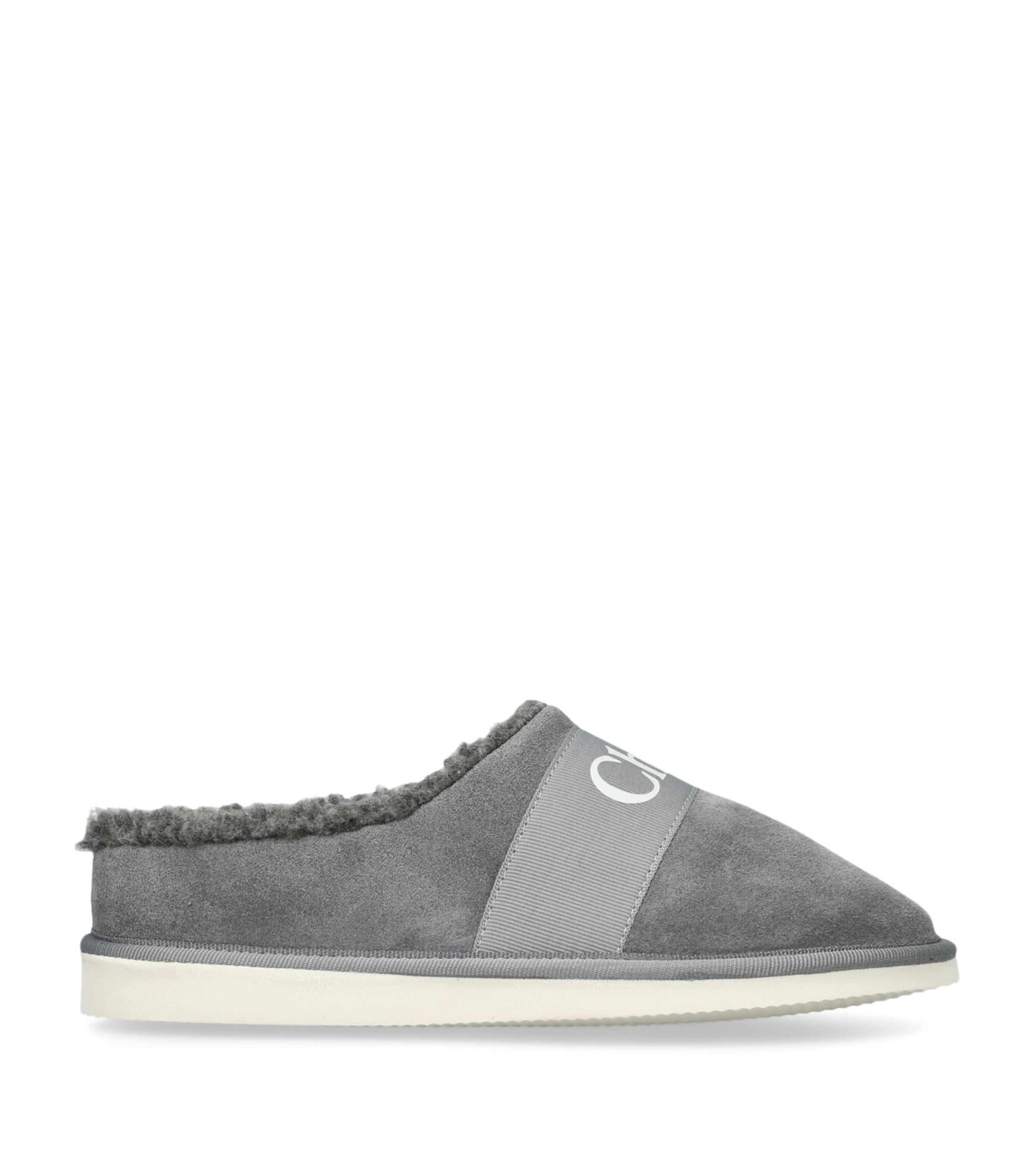 Chloé Kids Suede Shearling-Lined Slipper Grey Image 1