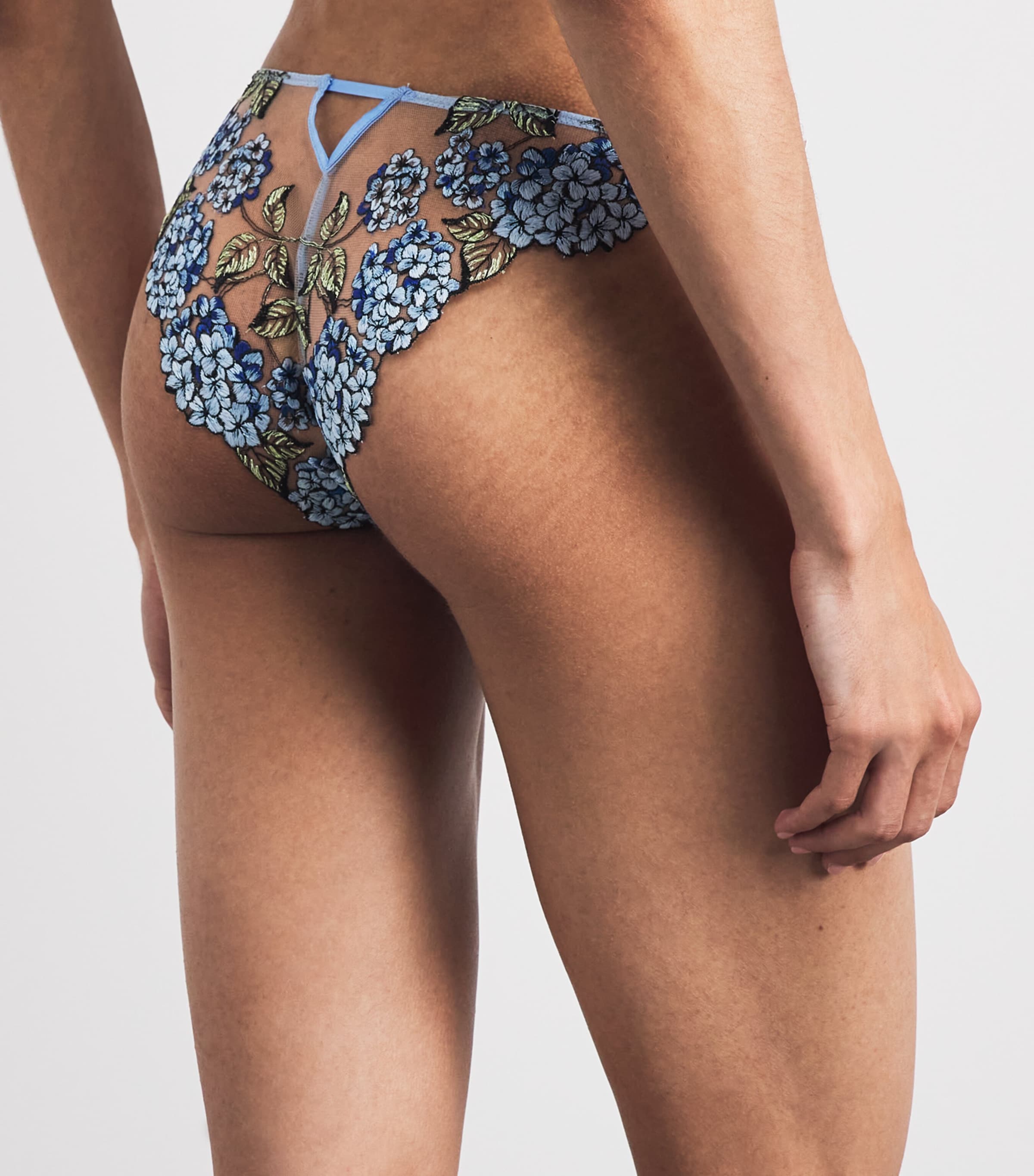 Fleur Du Mal Womens Embroidered Hydrangea Briefs Petal Blue Image 3