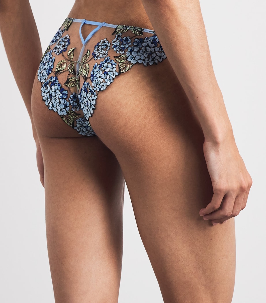 Fleur Du Mal Womens Embroidered Hydrangea Briefs Petal Blue Image 3