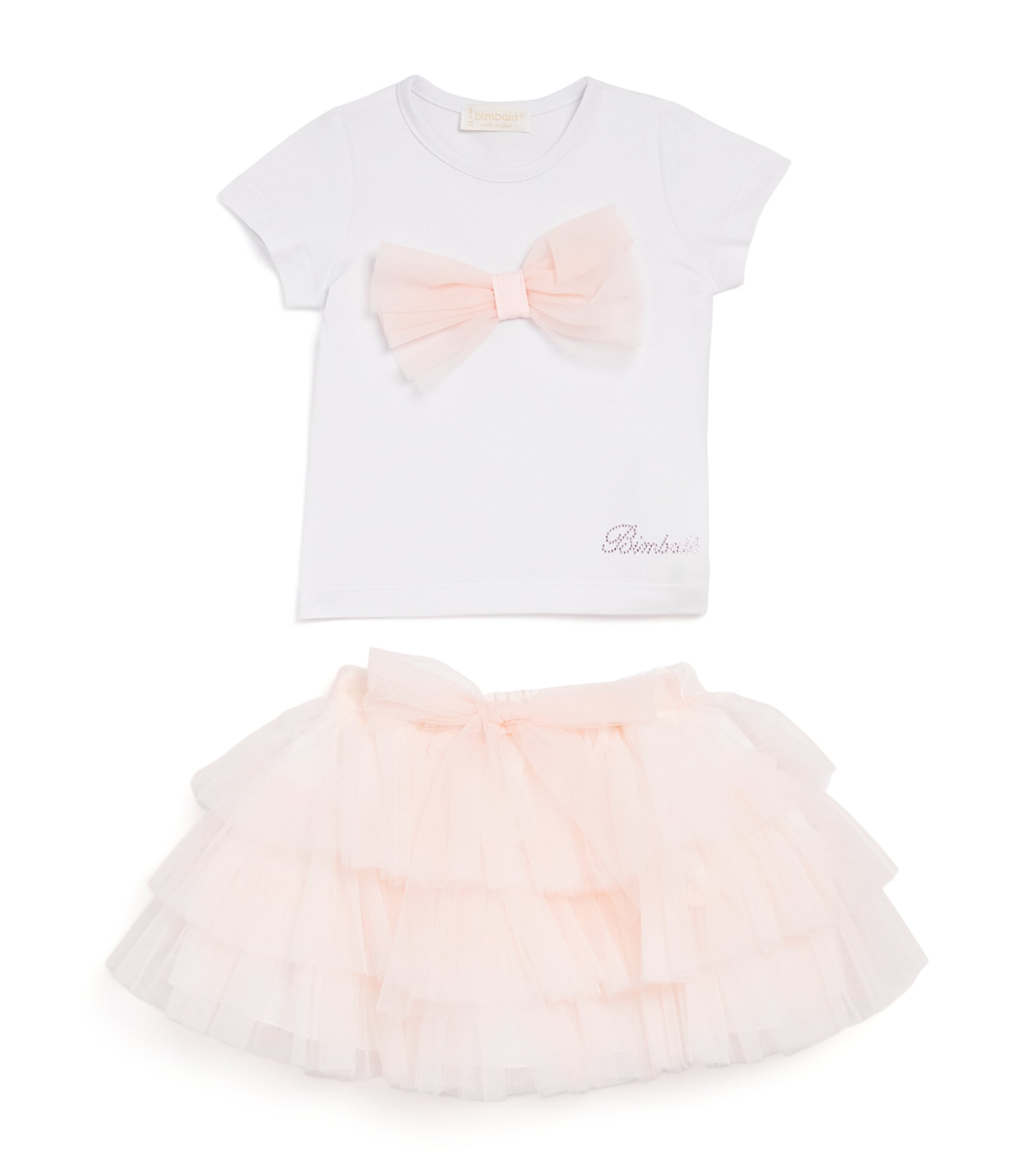 Shop Bimbalò Bow-embellished T-shirt And Skirt Set In Pink