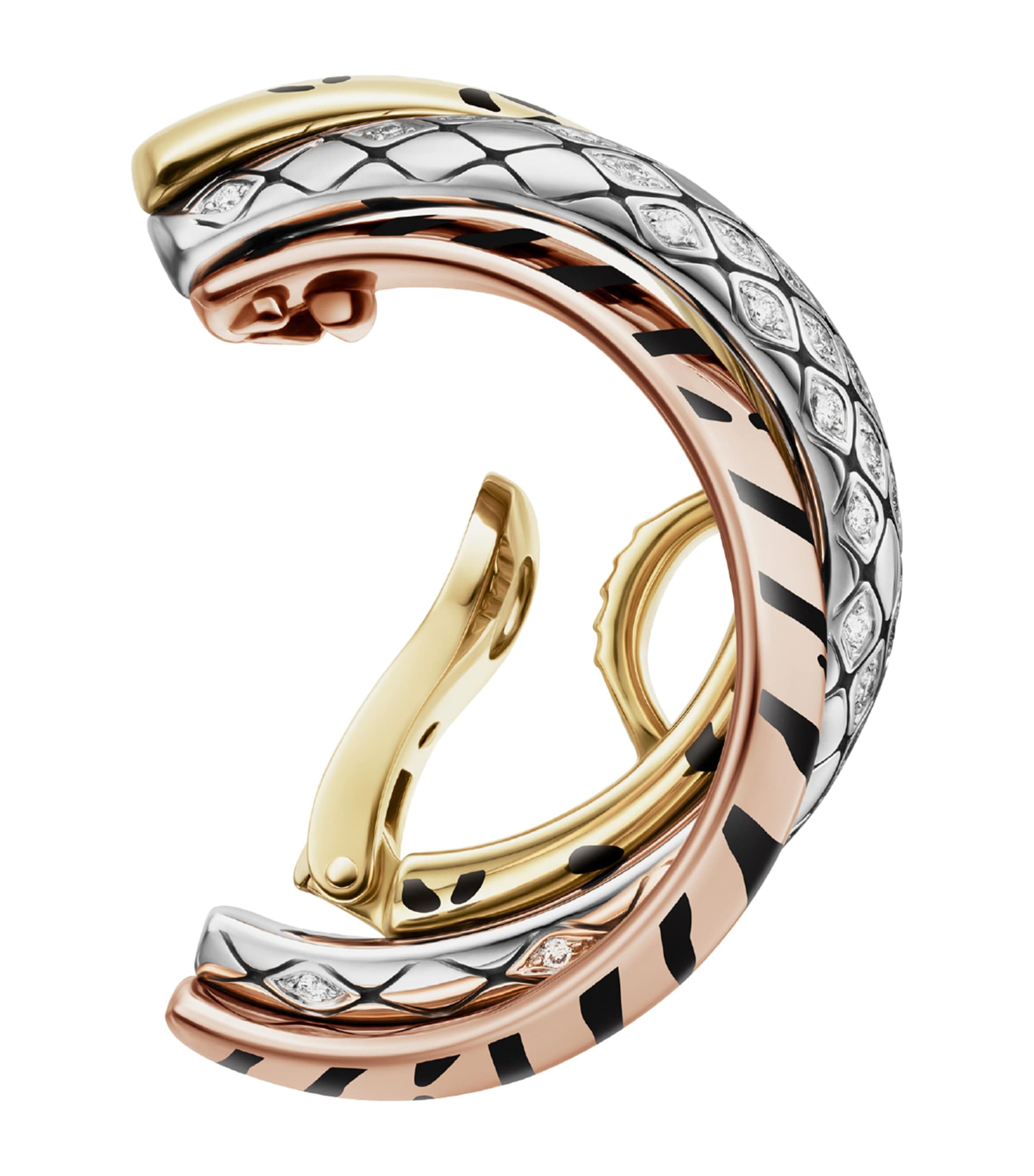Lacquered Gold and Semi-Pavéd Diamond Trinity Single Earring MULTI Image 2