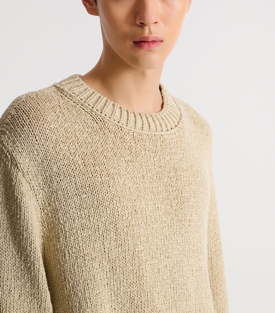 Balmain Mens Cotton Crew-Neck Sweater Beige Foncé Image 5