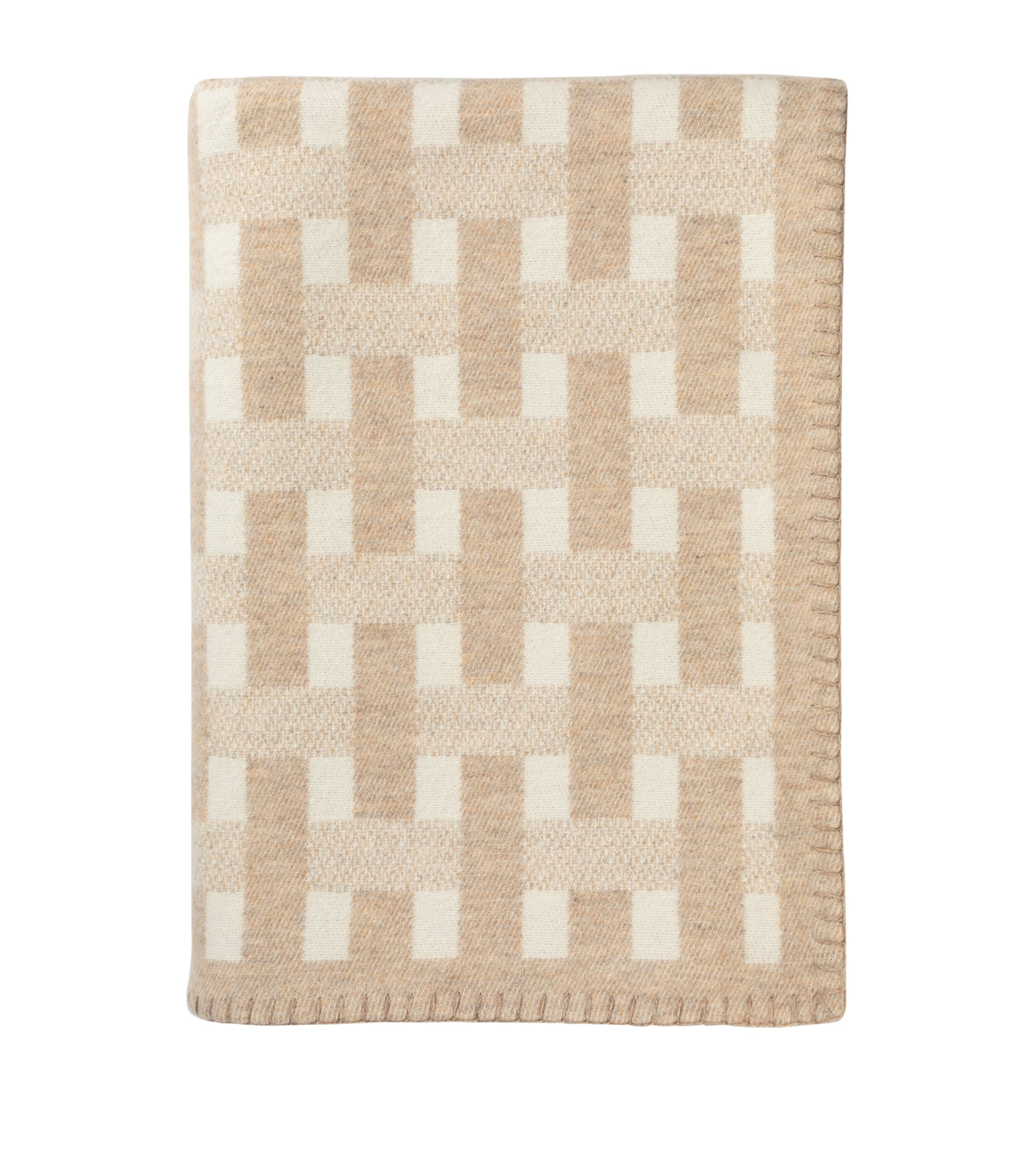 Johnstons Of Elgin Wool-Cashmere Basketweave Throw (190cm x 140cm) Oatmeal & White Image 1