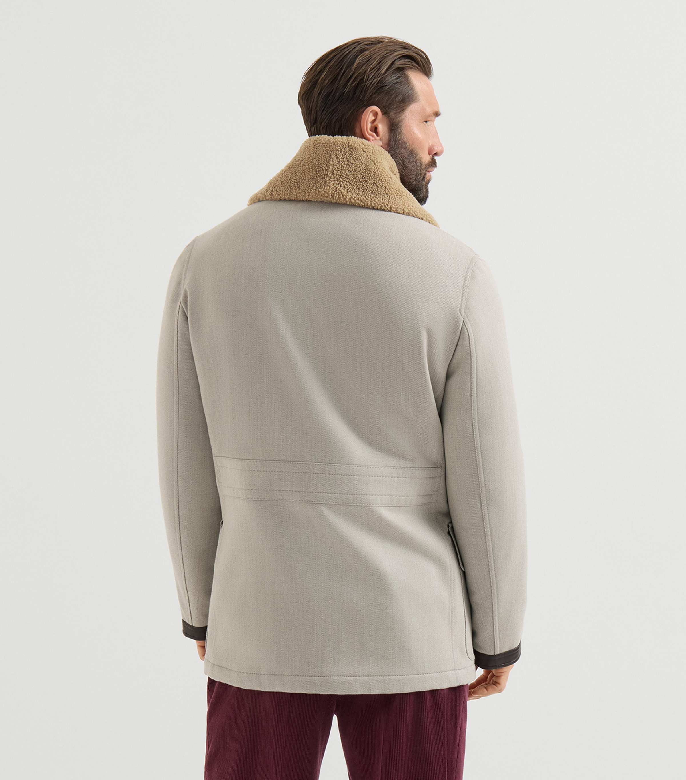 Brunello Cucinelli Mens Wool-Cashmere Shearling-Collar Jacket Image 3