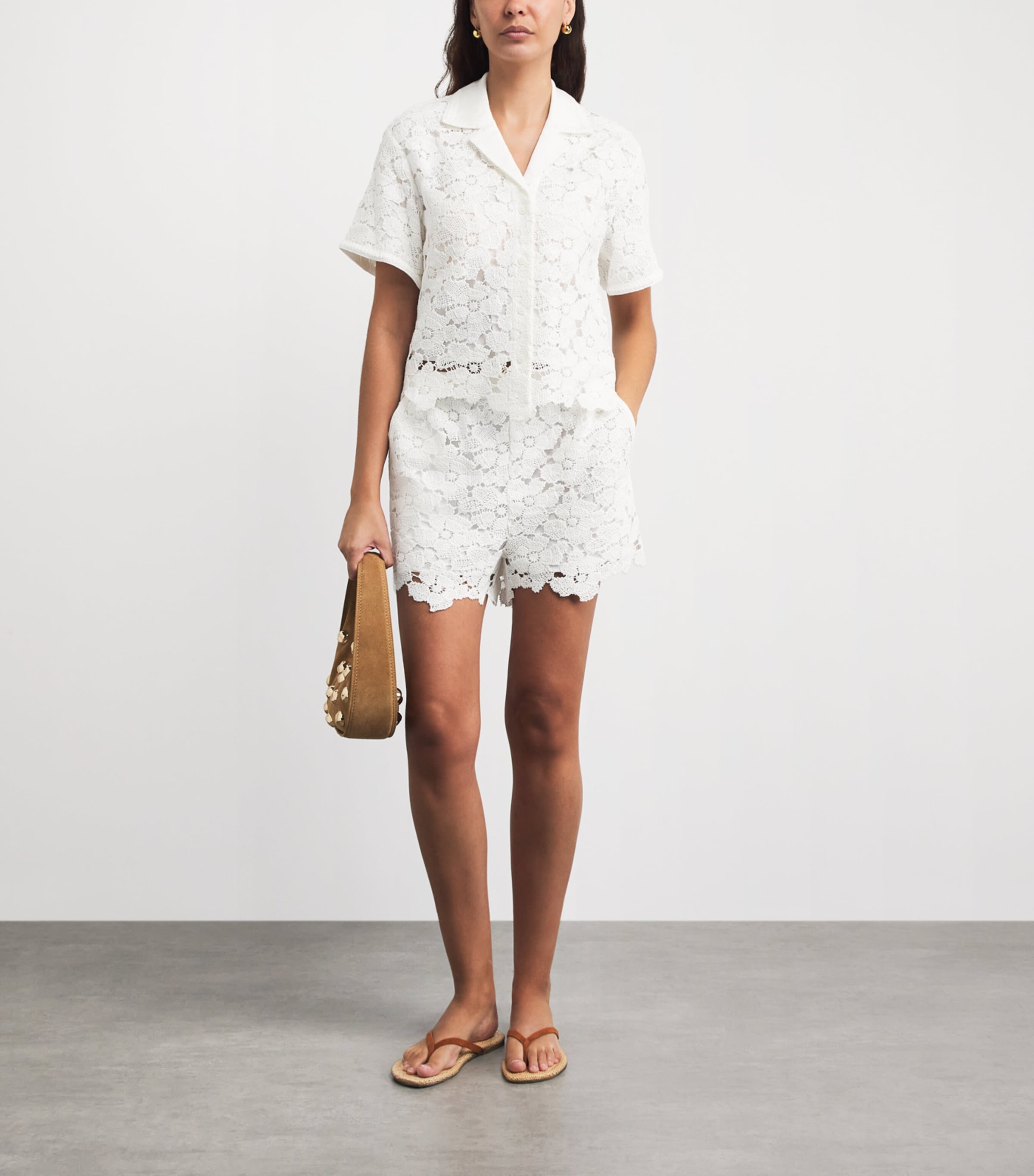 Simkhai Womens Lace Glenn Camp Shirt Ivory Image 2