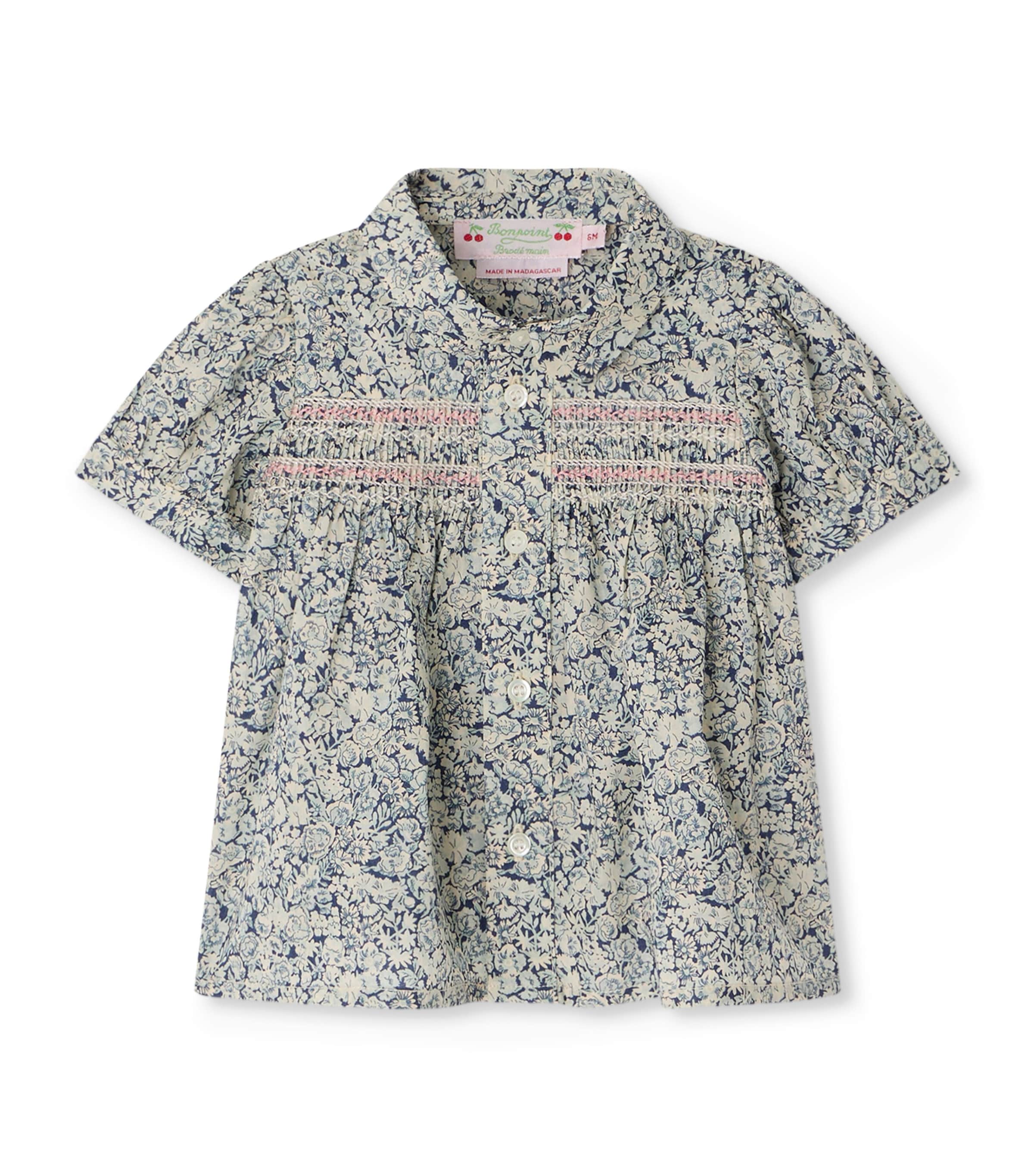 Bonpoint Floral Short-Sleeve Blouse (6-18 Months) Fl Bleu De Prusse Image 1