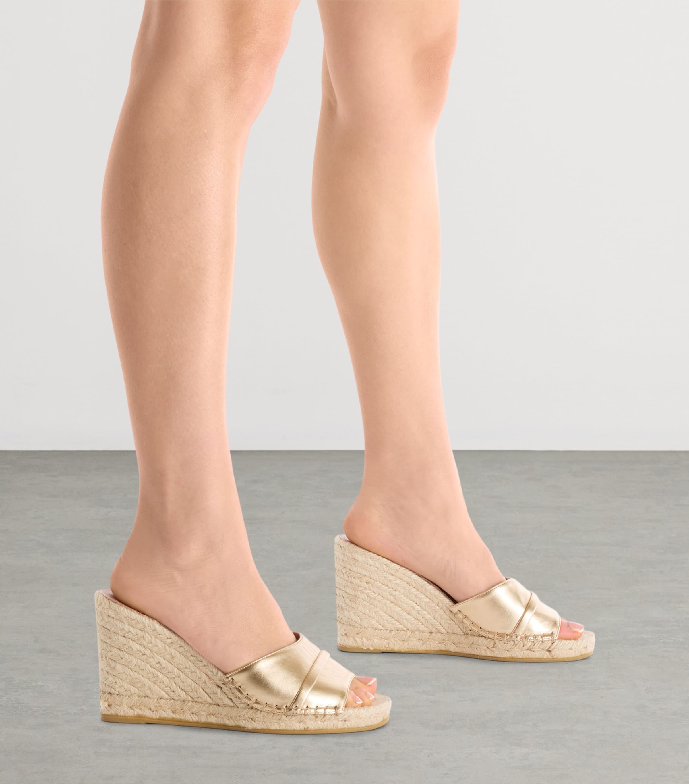 Malone Souliers Metallic Leather Soleil Wedge Espadrilles 85 Antique Gold Image 2