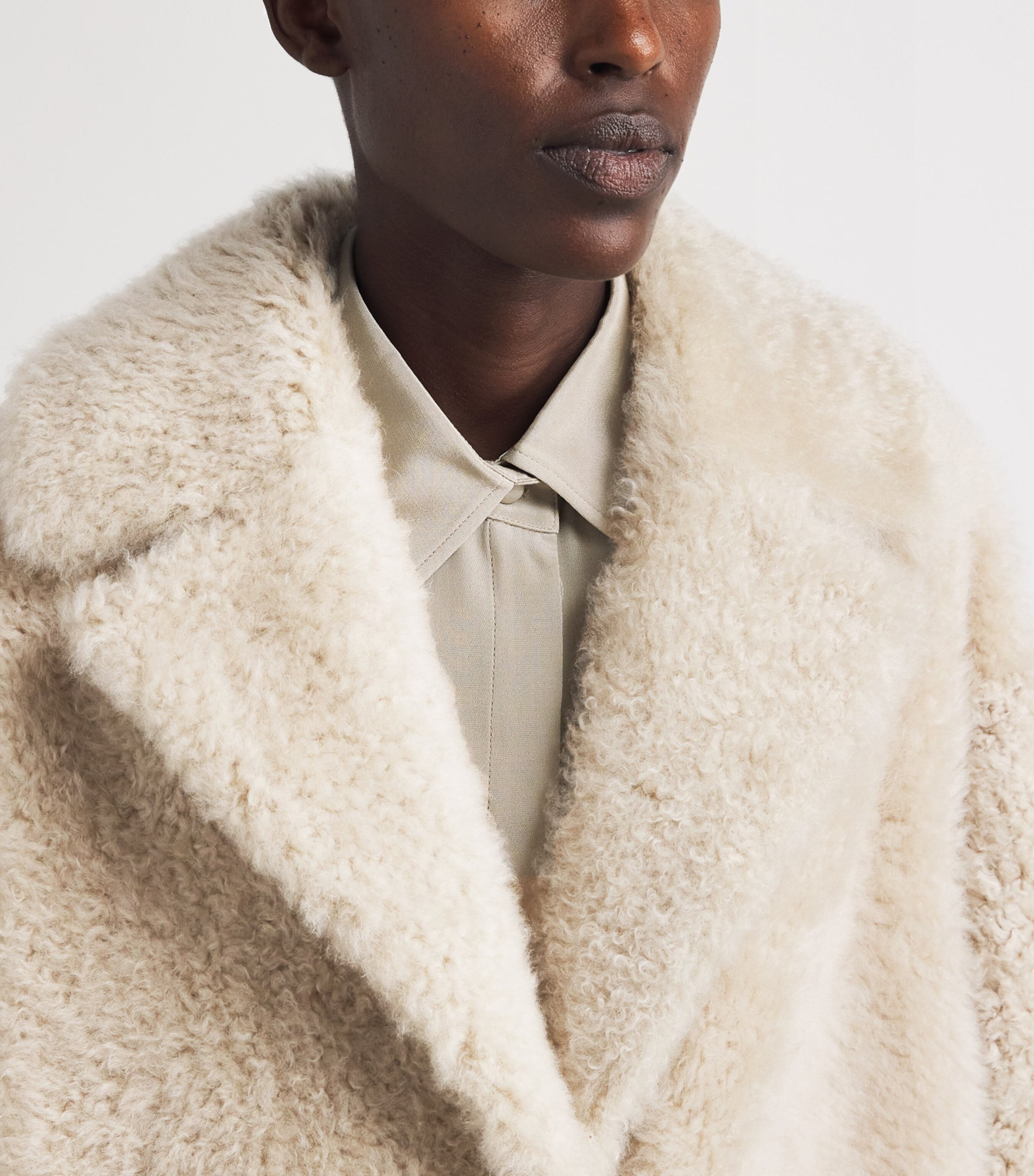 Max Mara Womens Shearling Long Coat Albino Image 3
