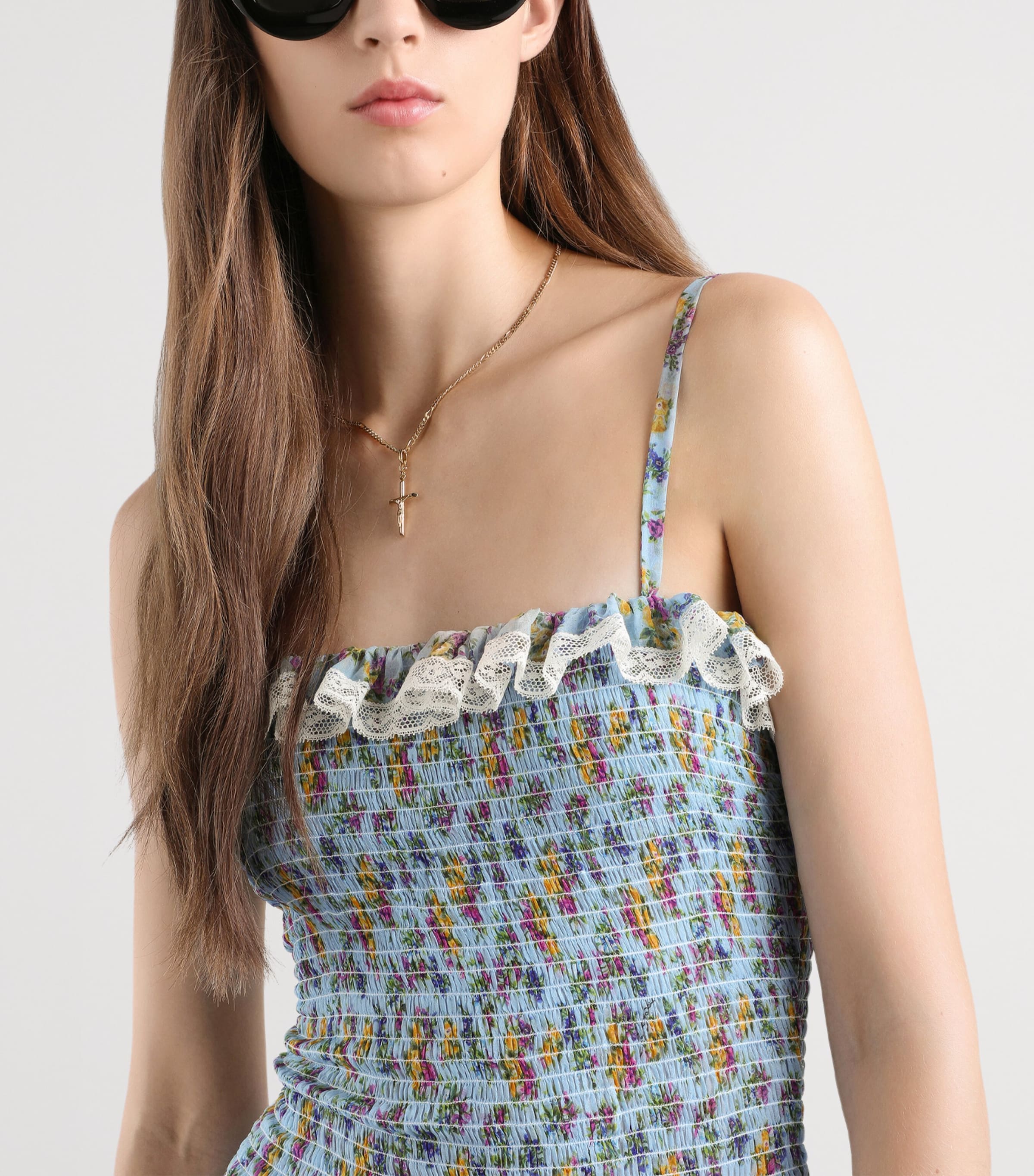Dolce&Gabbana Womens Silk-Cotton Shirred Floral Maxi Dress Fior Image 4