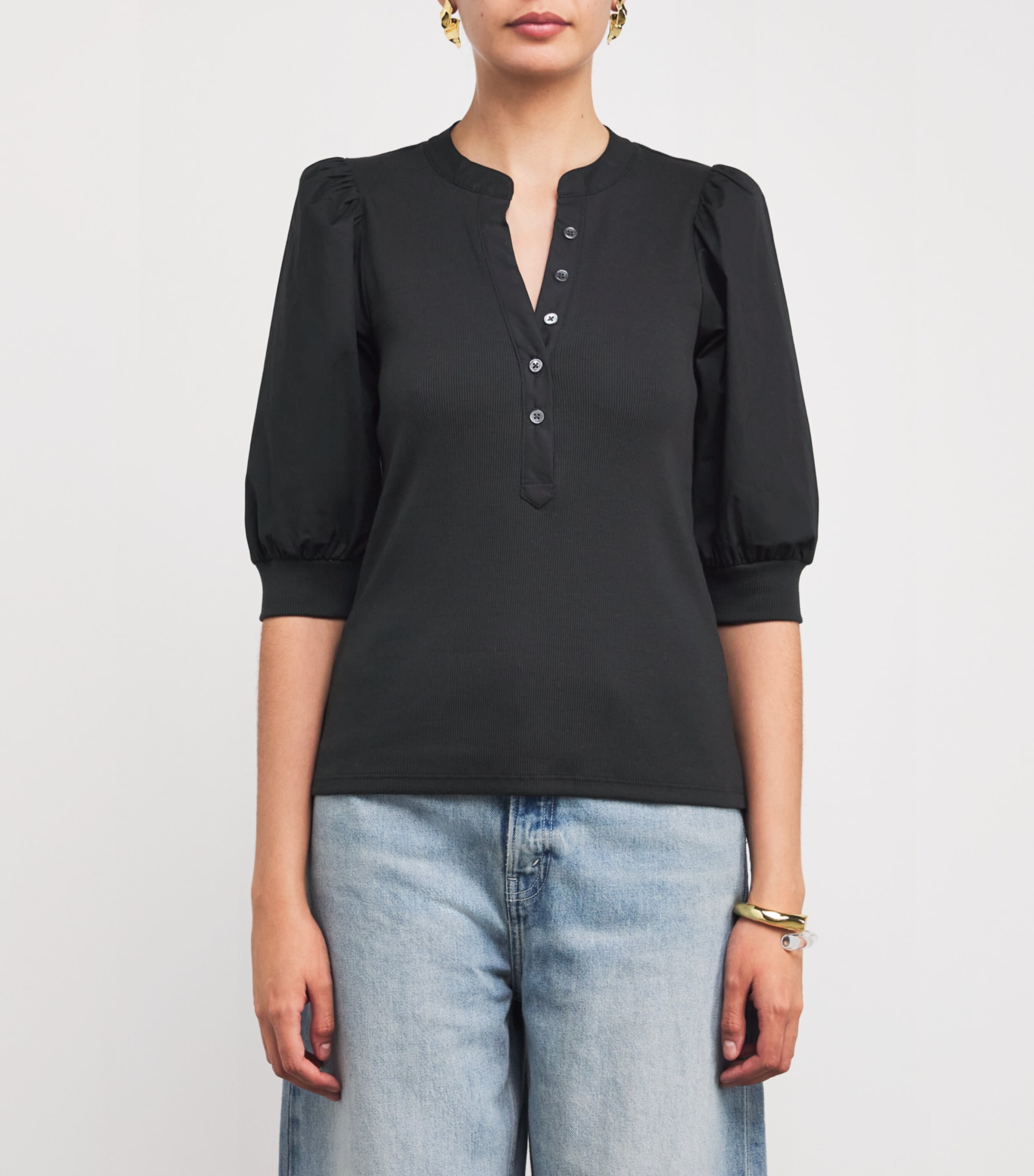 Puff-Sleeve Coralee Top BLACK Image 3