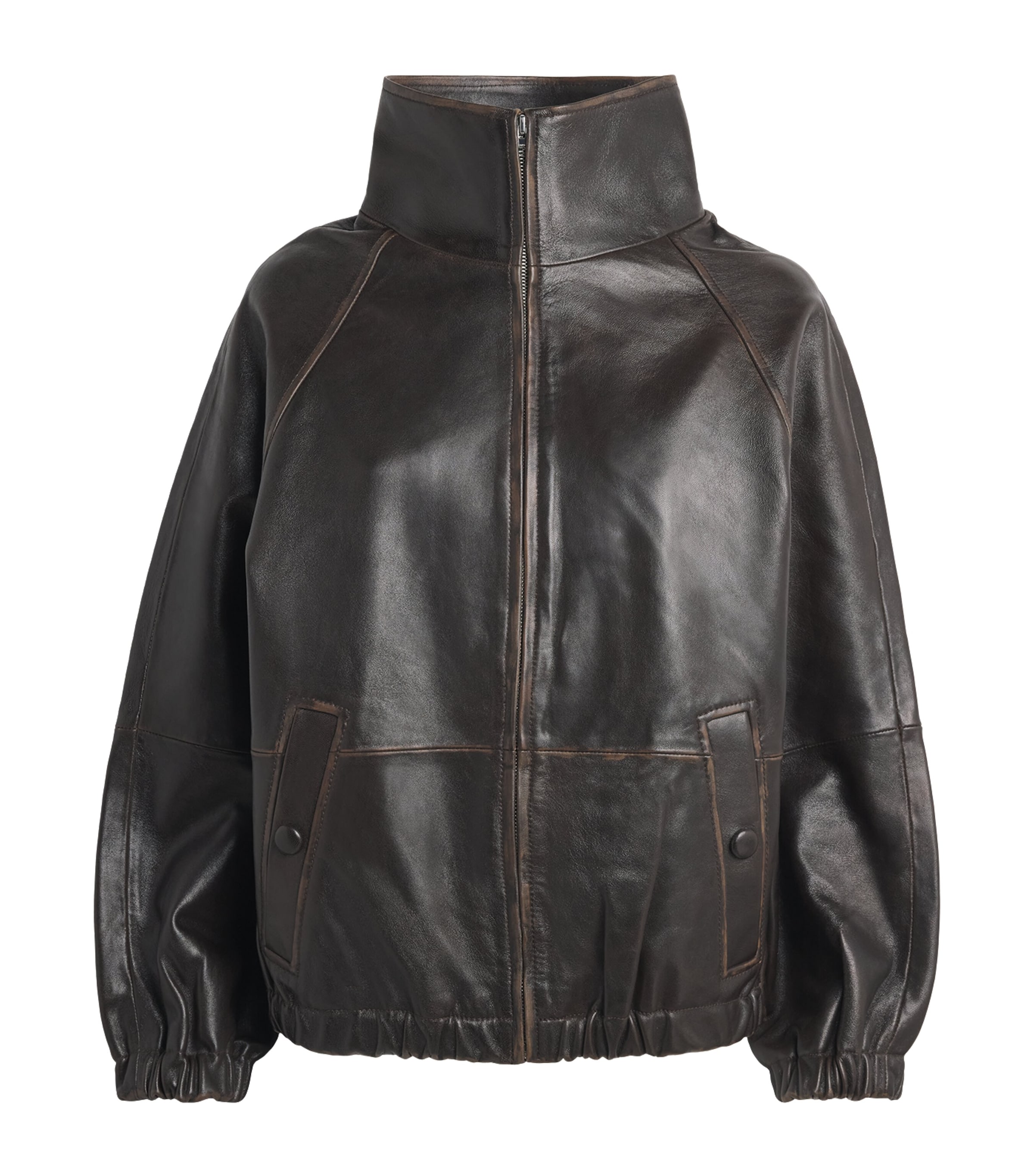 Sandro Paris Womens Oversized Leather Jacket Brown Image 1