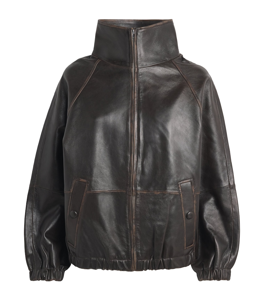 Sandro Paris Womens Oversized Leather Jacket Brown Image 1