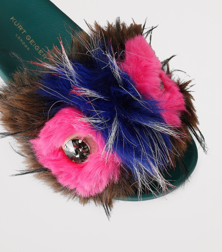 Kurt Geiger London Faux Fur Meena Slides Green Comb Image 2