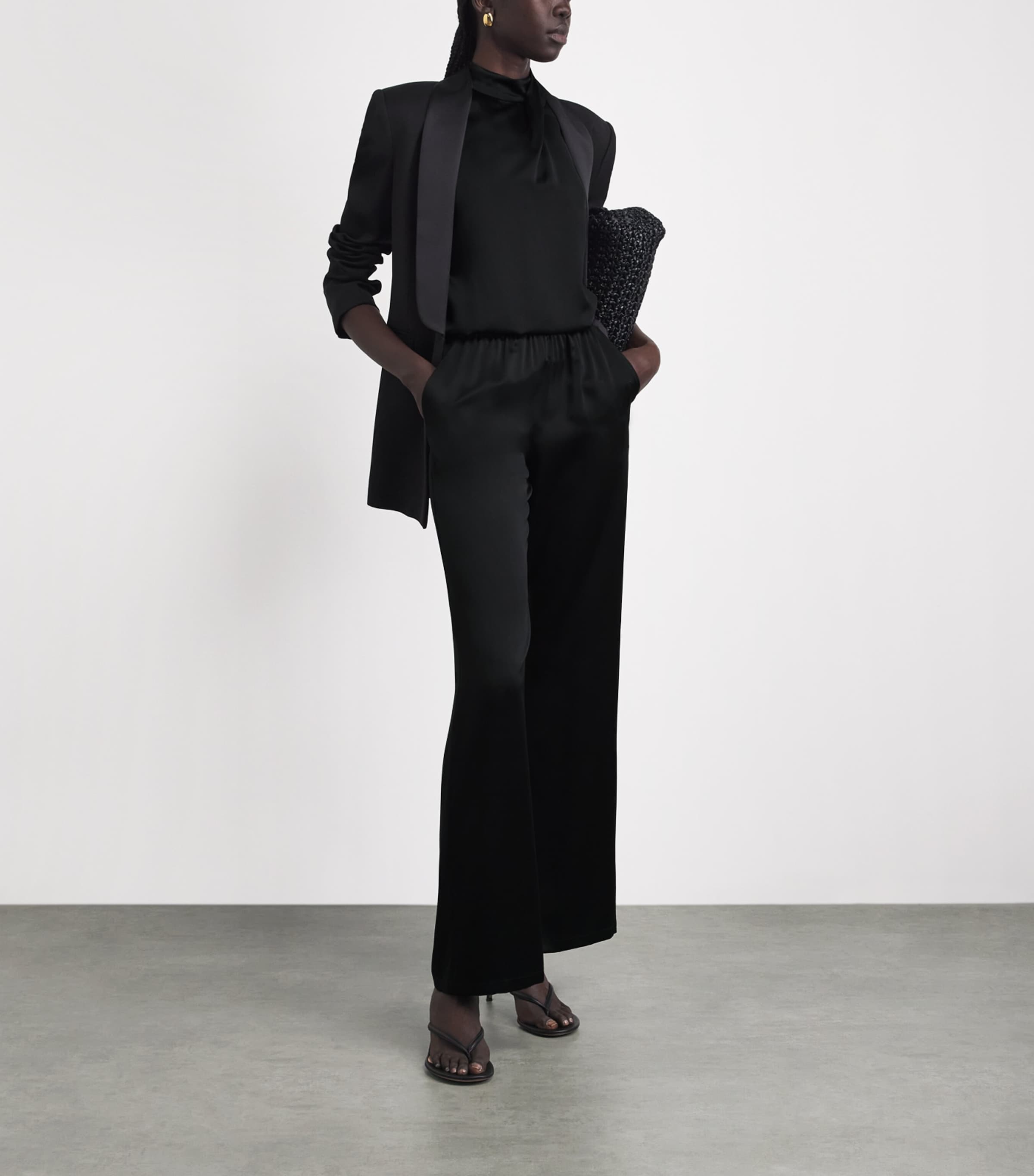 Eleventy Womens Silk Wide-Leg Trousers Nero Image 2