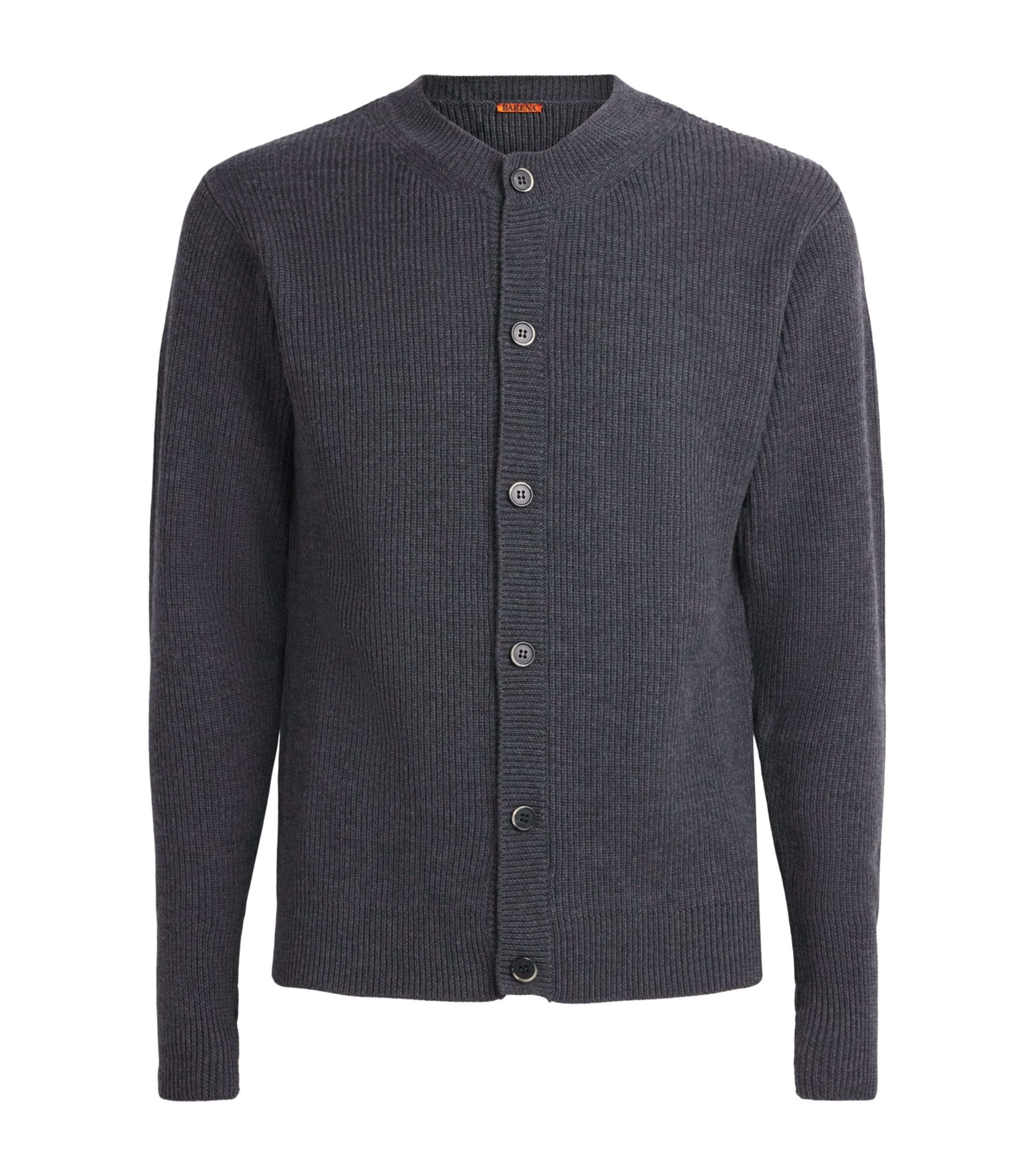 Barena Mens Virgin Wool Ribbed Cardigan Grigio Image 1