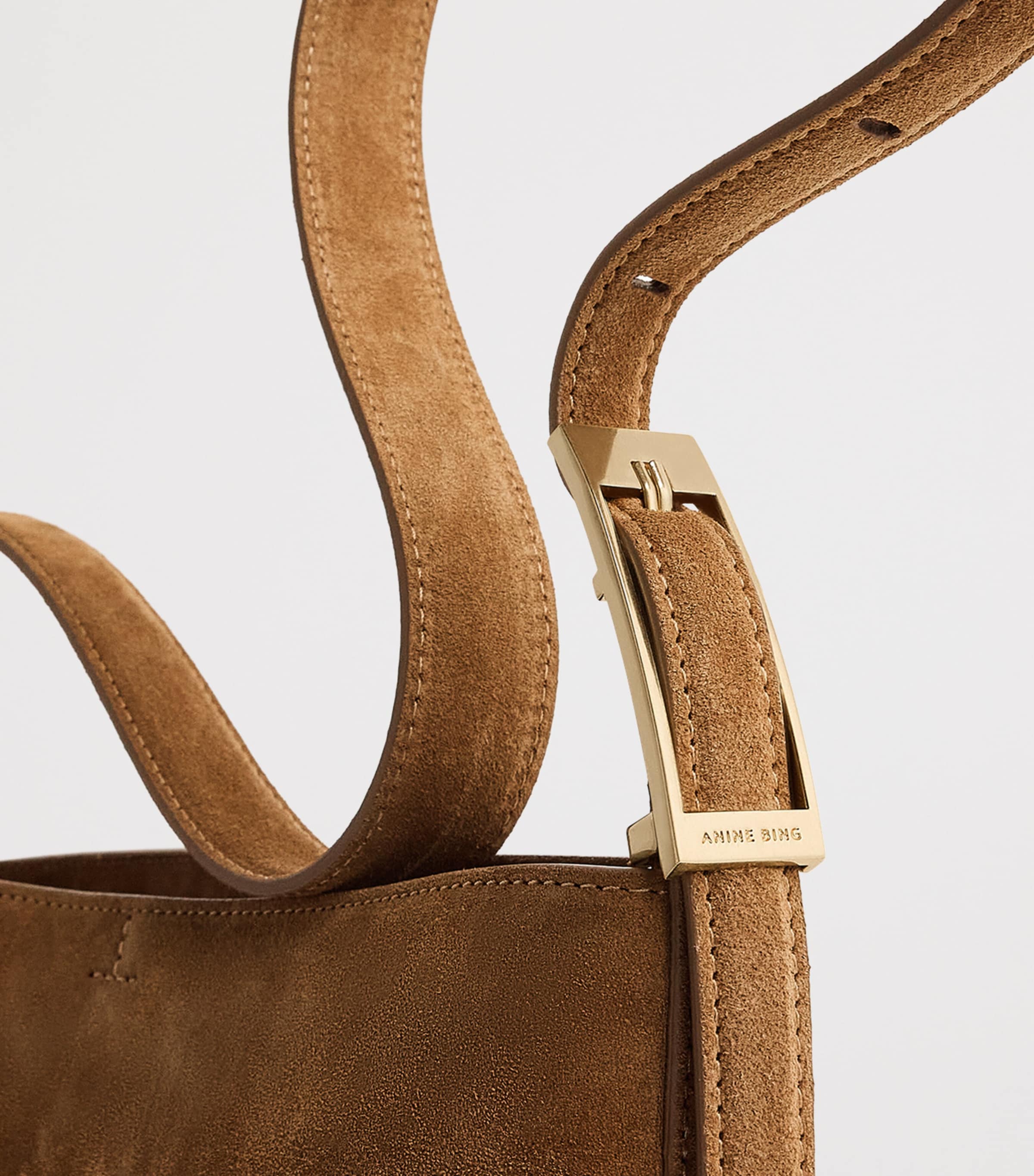 ANINE BING Medium Suede Elly Bucket Bag Tobacco Image 6