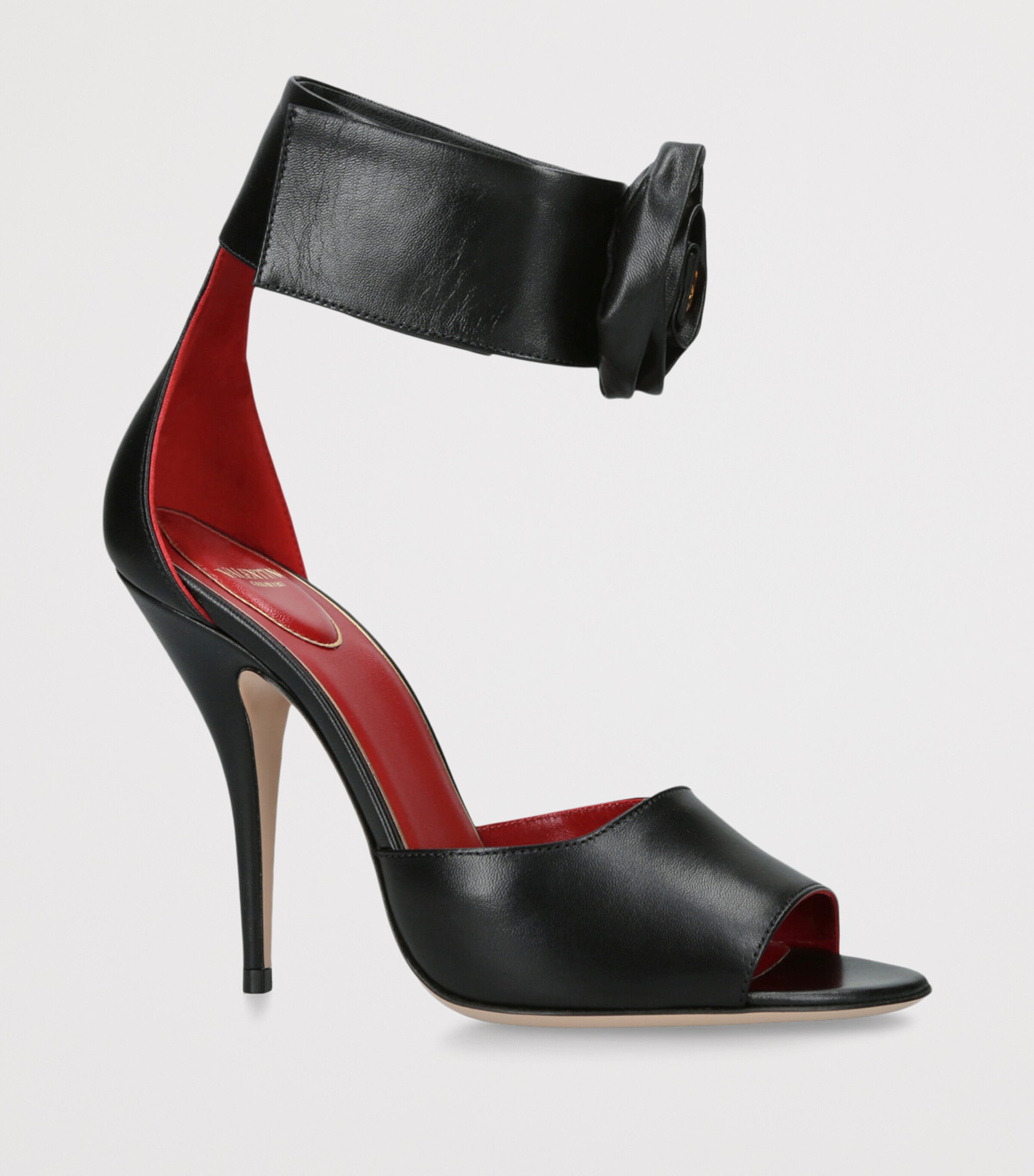 Valentino Garavani Leather Drip Rose Sandals 105 Blk/other Image 3