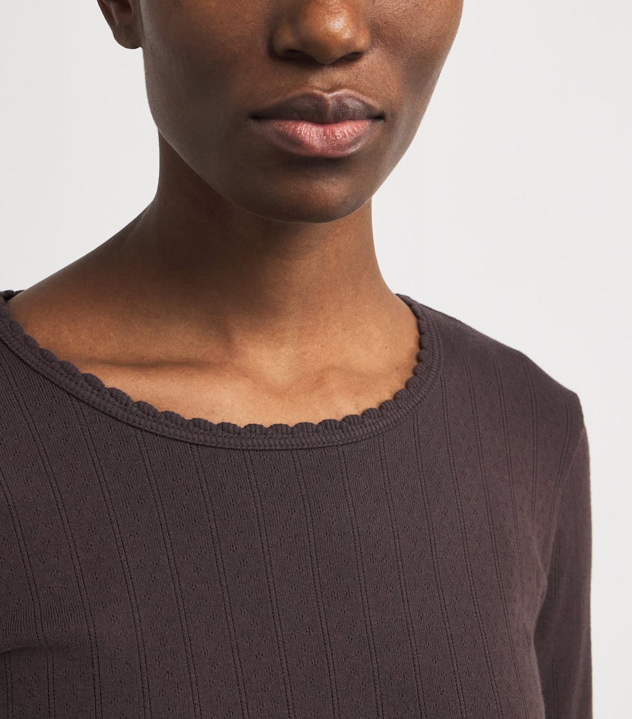 Cotton Pointelle T-Shirt CHOCO Image 6