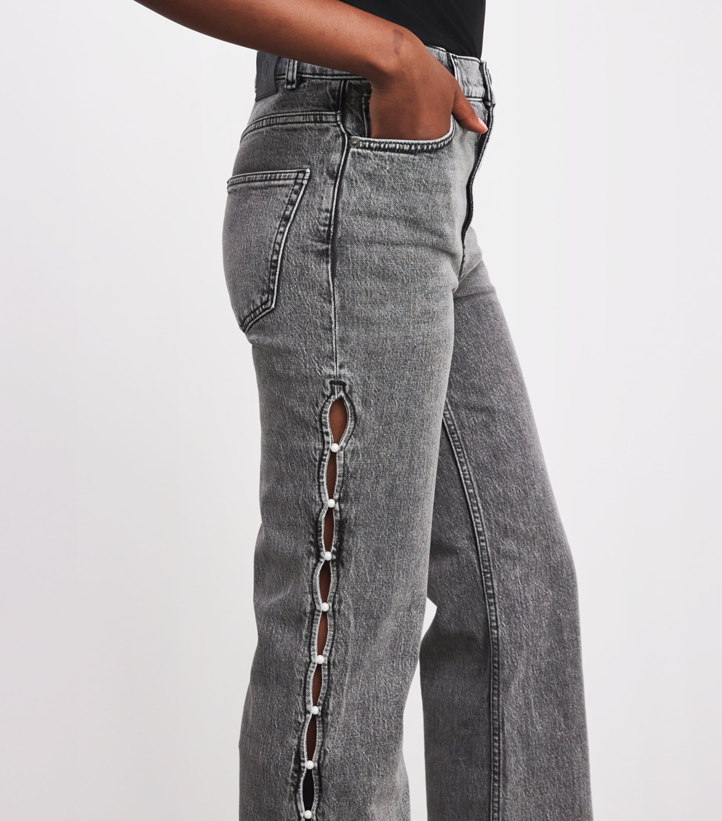 Embellished Straight Jeans GREY Image 6