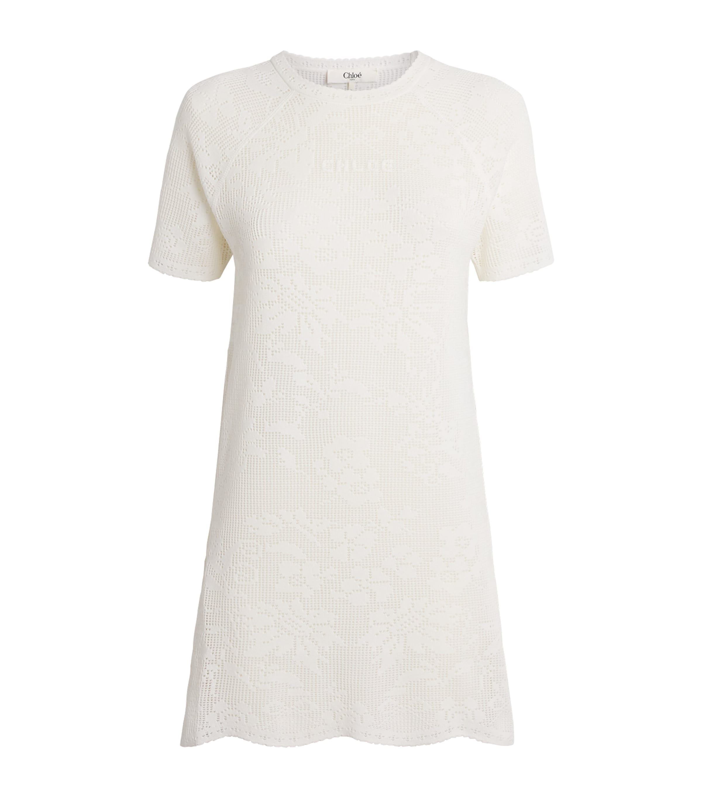 Chloé Womens Pointelle Knit Mini Dress White Image 1