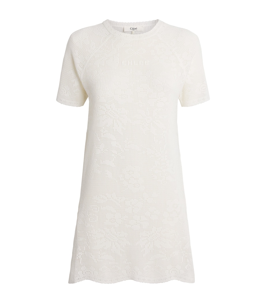 Chloé Womens Pointelle Knit Mini Dress White Image 1