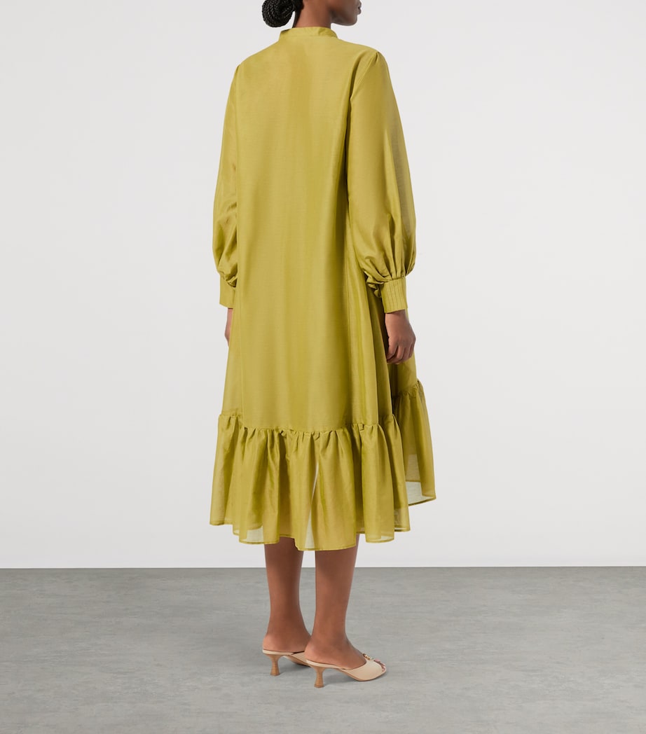 x Maccapani Cotton-Silk Macro Midi Dress OLIVE GREEN Image 3