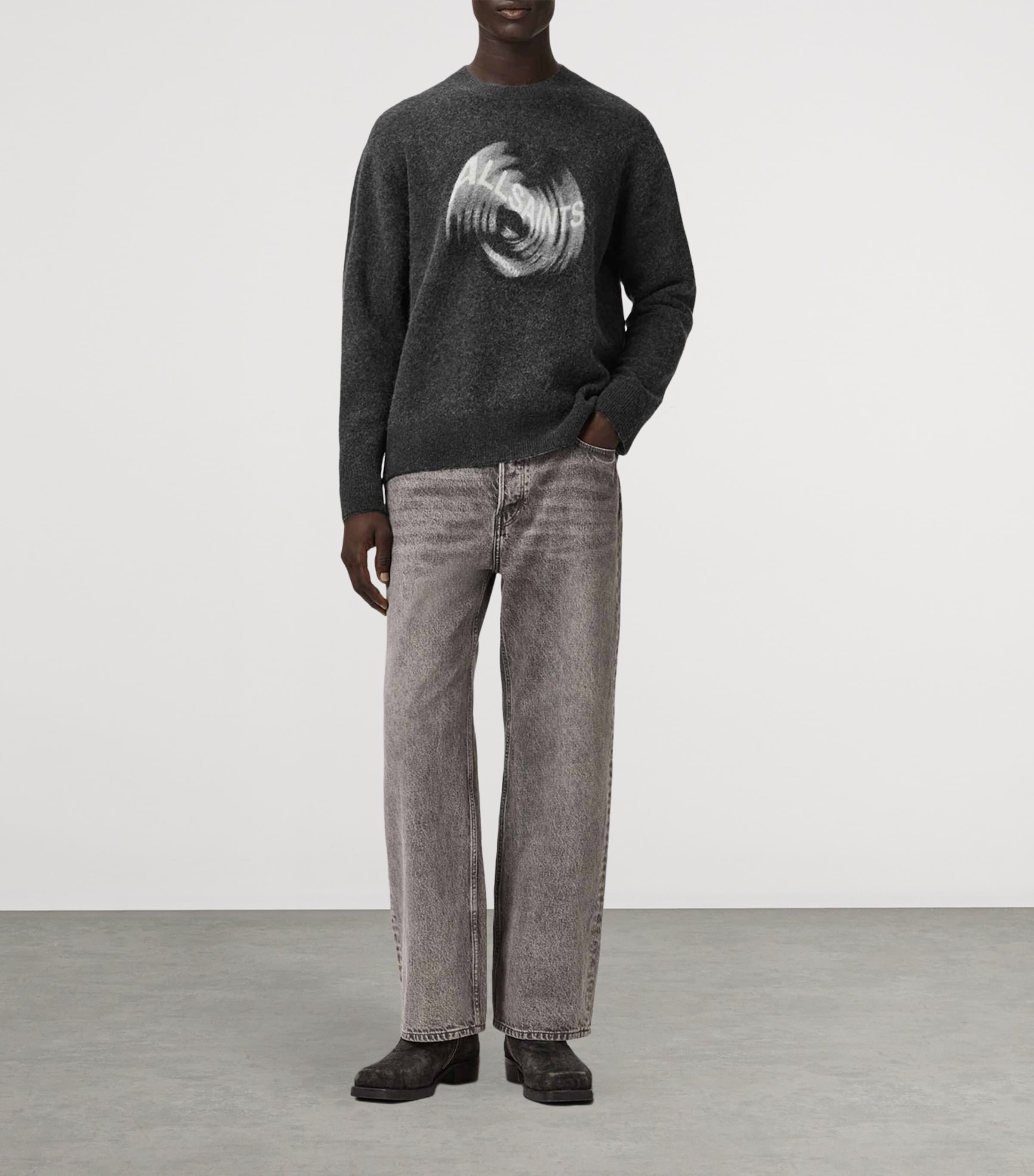 AllSaints Mens Alpaca Wool-Blend Spinnin Sweater Washed Black Image 2