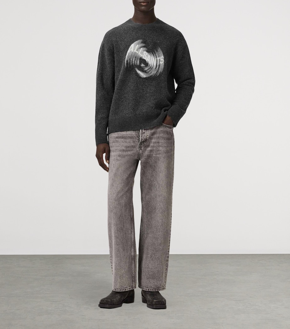 AllSaints Mens Alpaca Wool-Blend Spinnin Sweater Washed Black Image 2