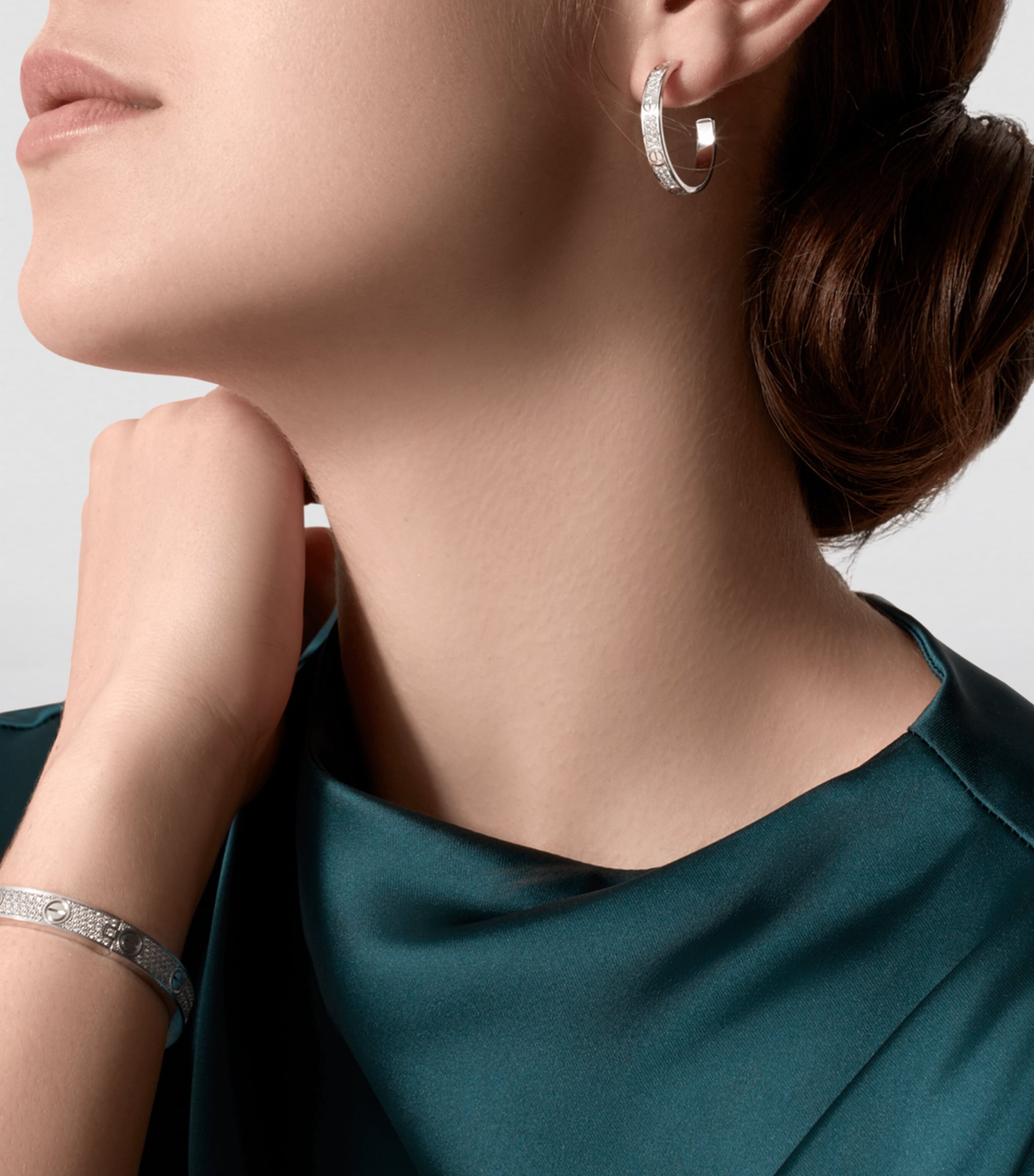 White Gold and Diamond Love Hoop Earrings WHITE GOLD Image 6