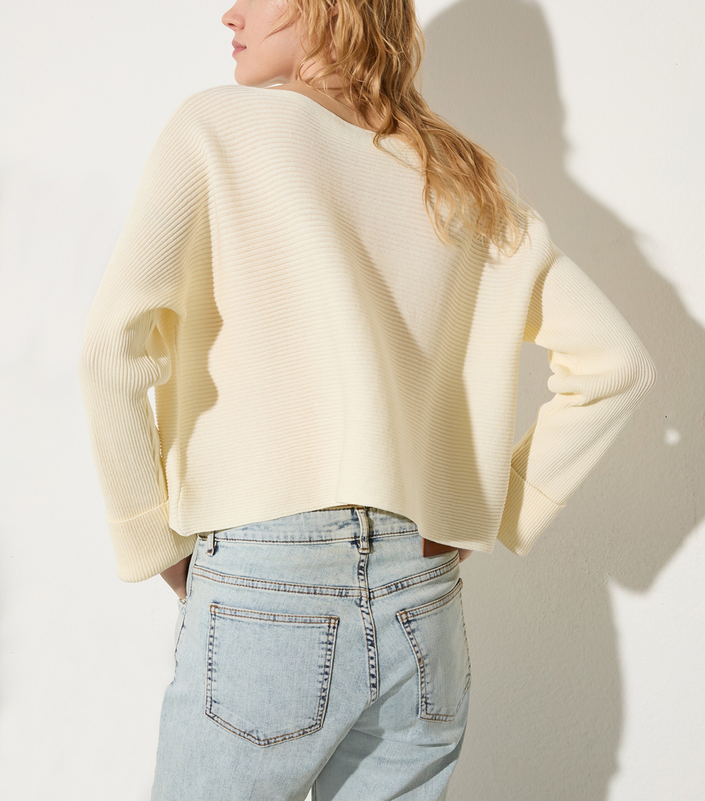 MAX&Co. Womens Cotton-Blend Boat-Neck Sweater Wool White Image 3