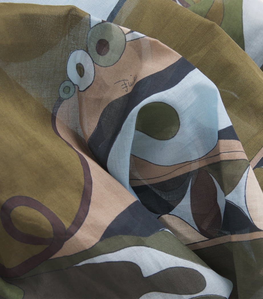 PUCCI Womens Cotton Printed Sarong Khaki Image 6