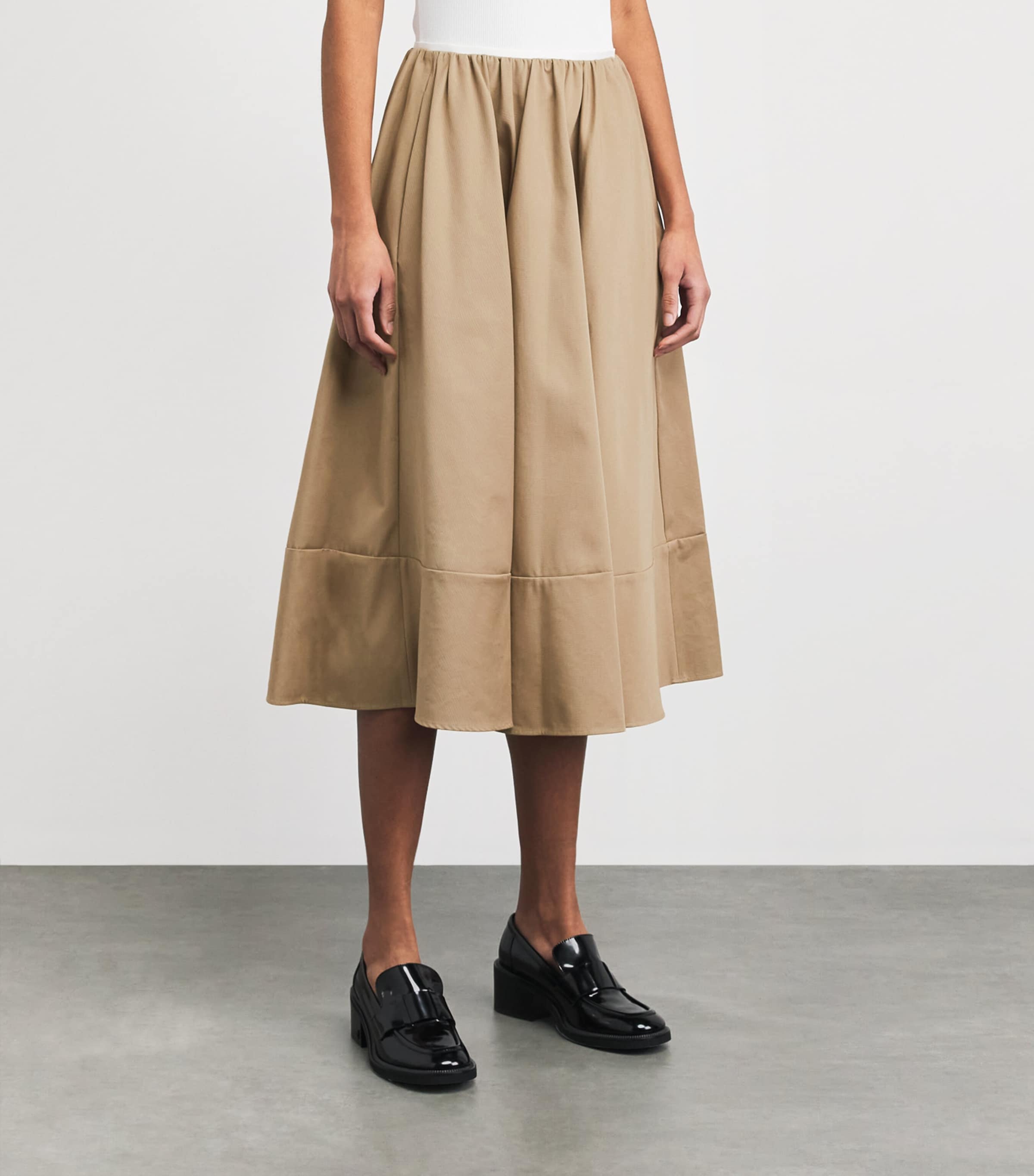 Maje Womens Cotton Pleated Midi Skirt Mastic Beige Image 4