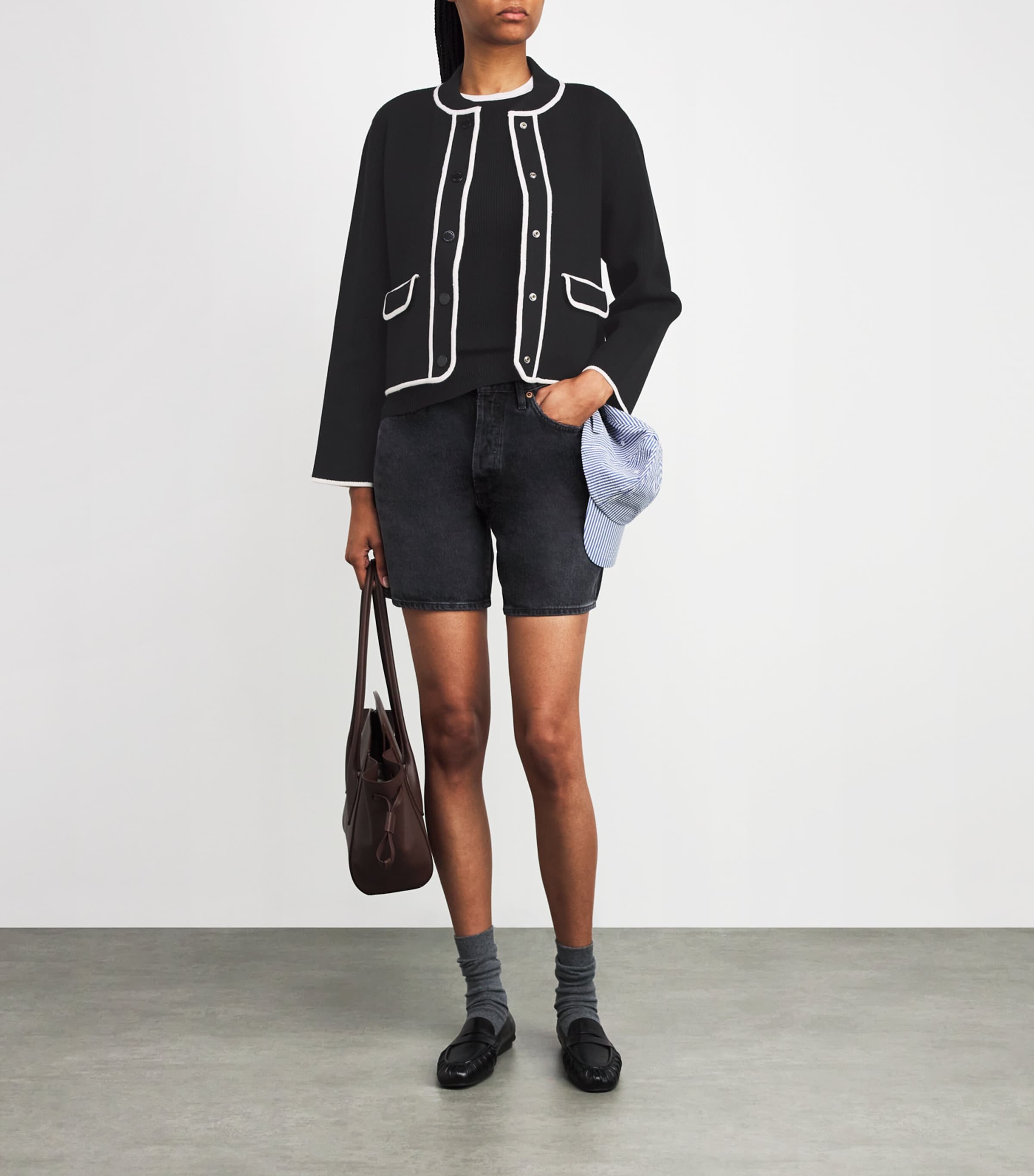 Contrast-Trim Cardigan BLACK Image 2