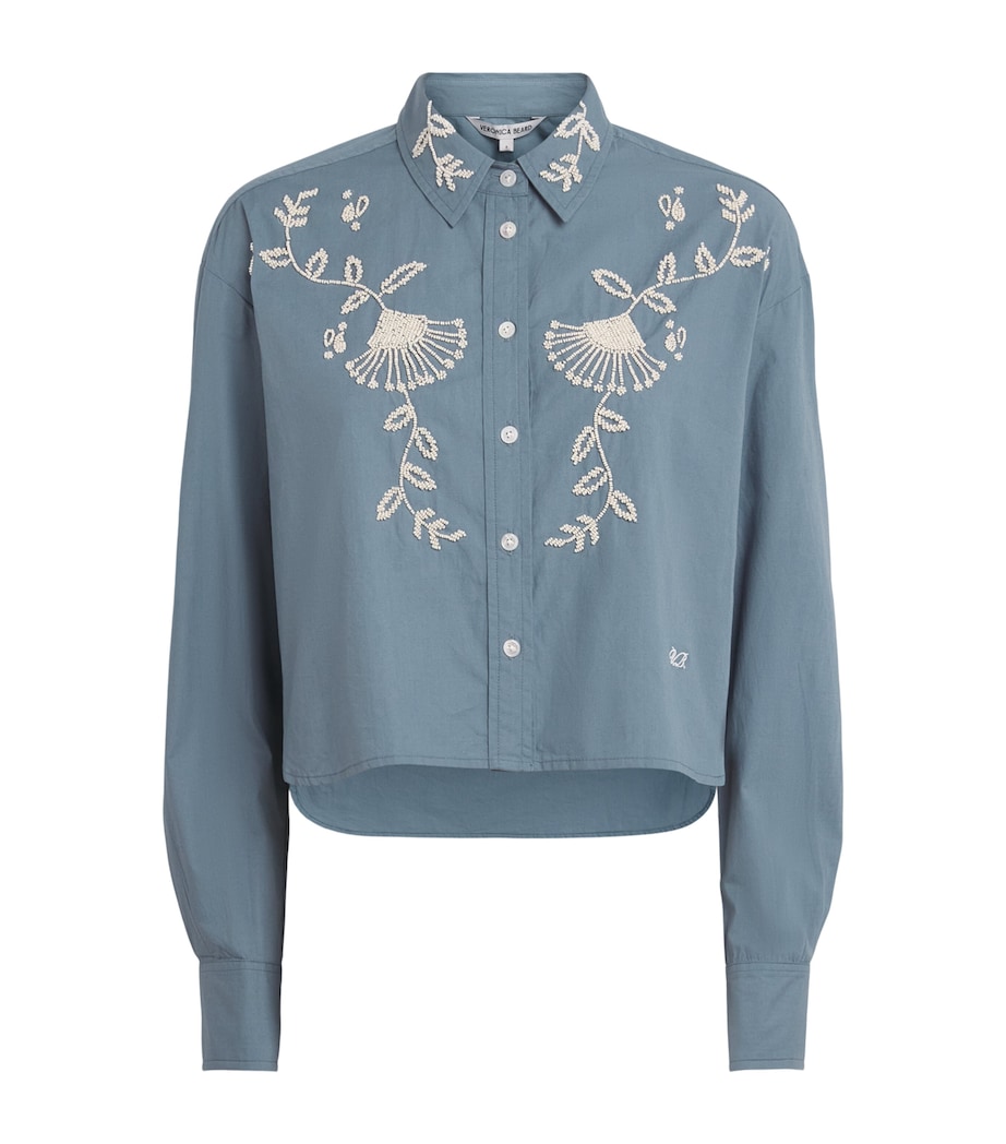 Veronica Beard Womens Beaded Aderes Shirt Blue Steel Image 1