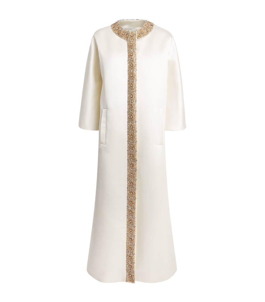 Huishan Zhang Womens Satin Embellished Halo Overcoat Ivory Image 1