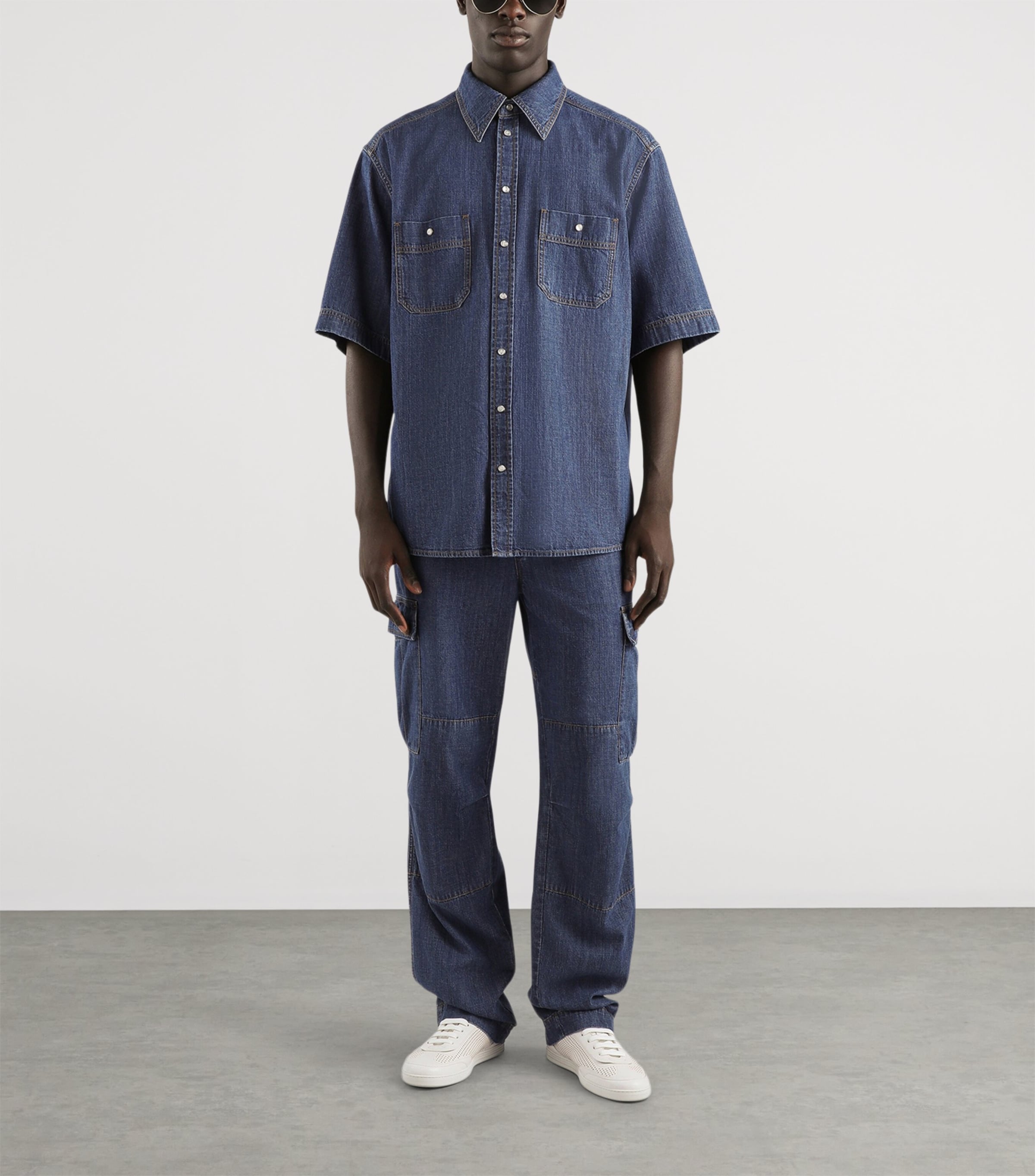 Dolce&Gabbana Mens Denim Oversized Short-Sleeve Shirt Combined Colour Image 2