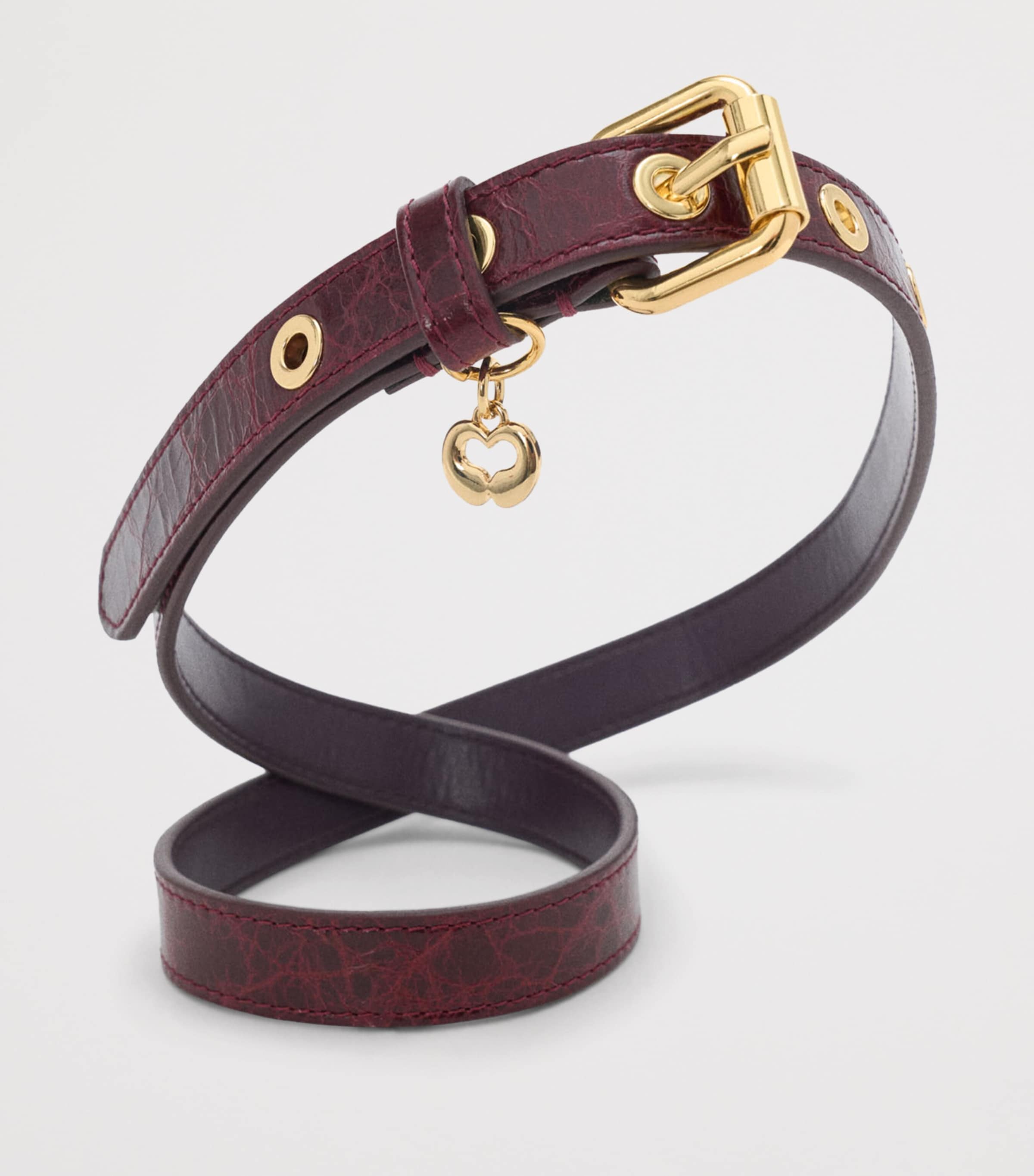 Maje Leather Eyelet Slim Belt Burgundy Image 2