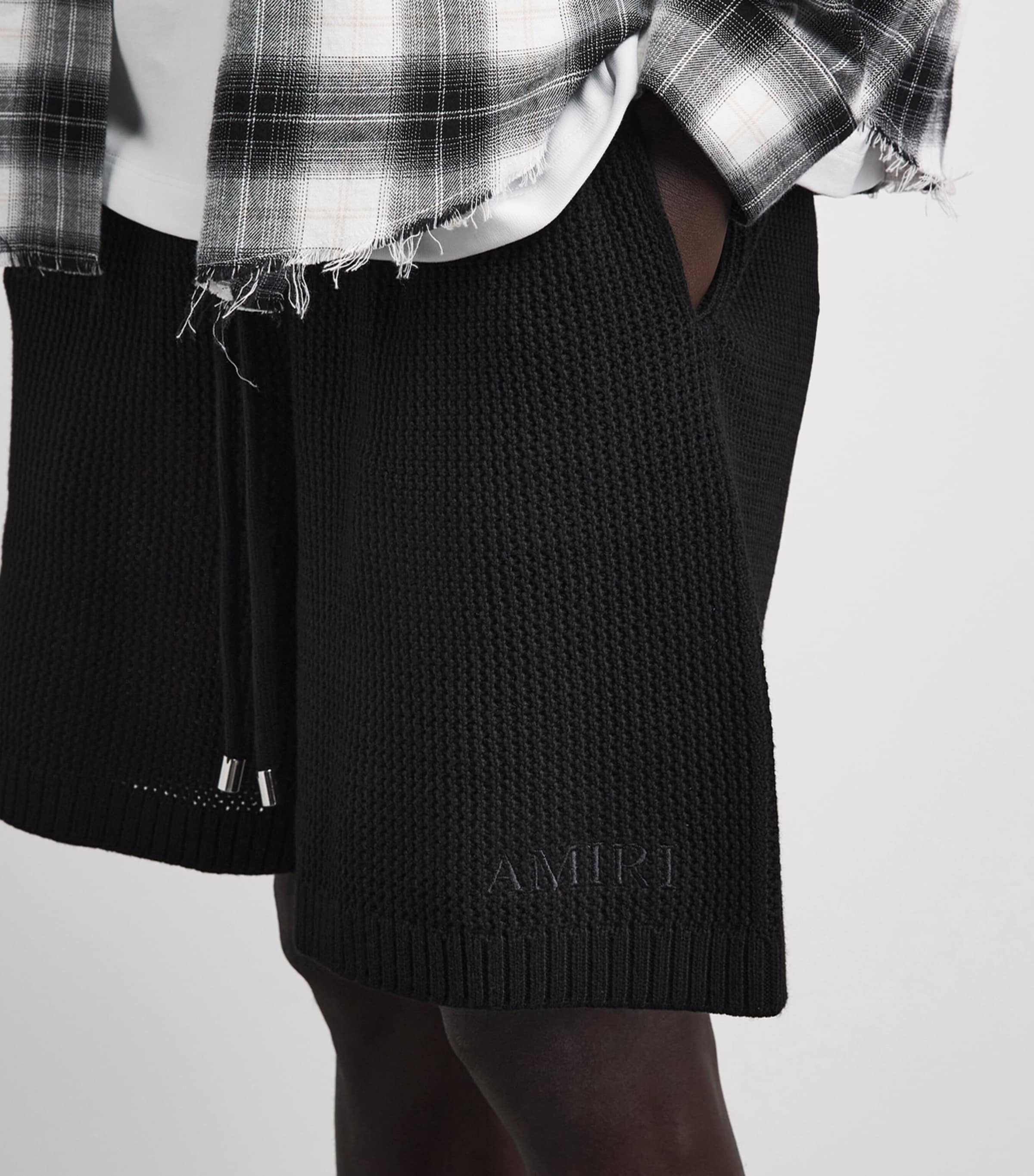 AMIRI Mens Cotton Crochet Mesh Shorts Black Image 3
