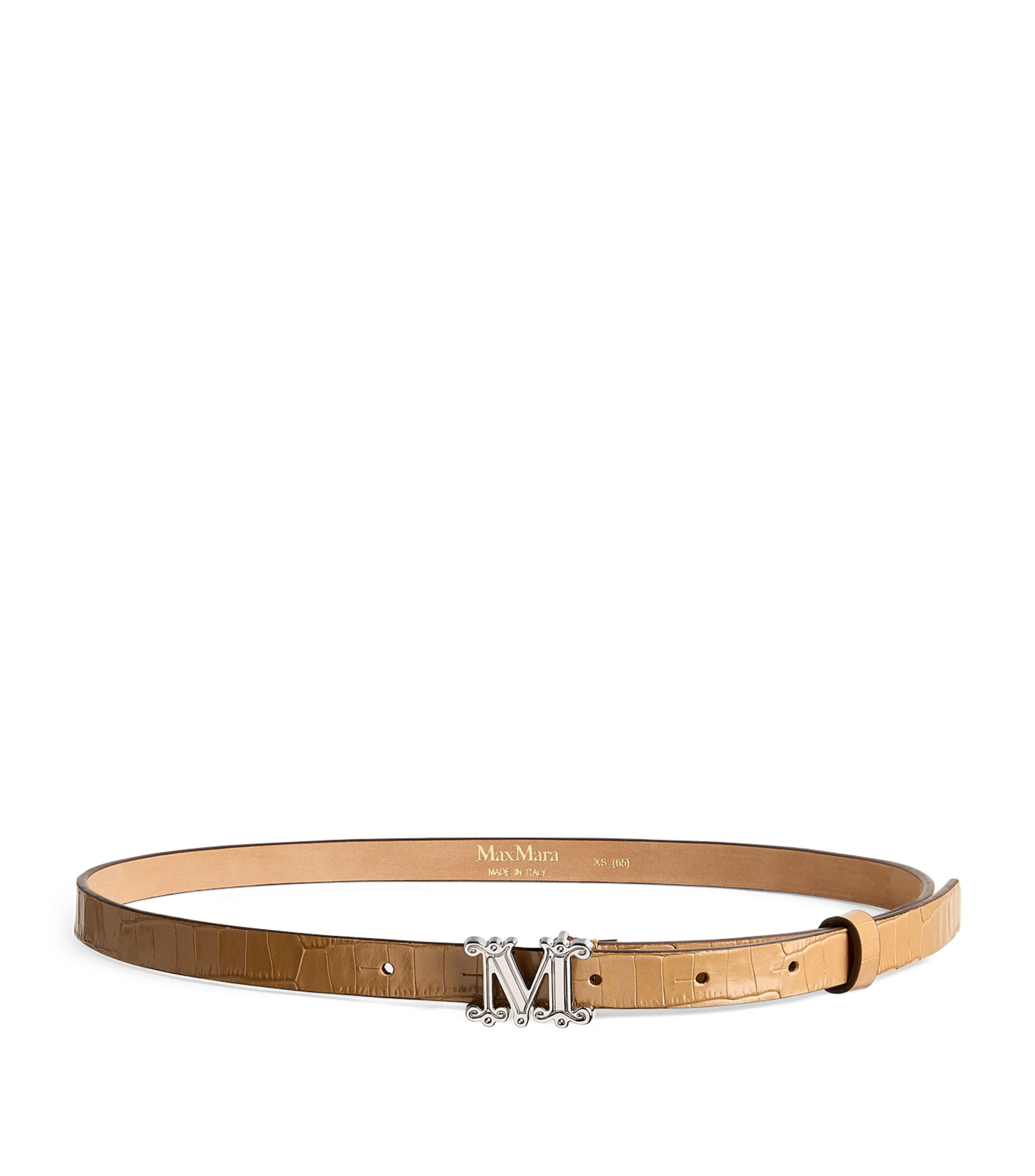 Max Mara Croc-print Monogram Belt In Beige