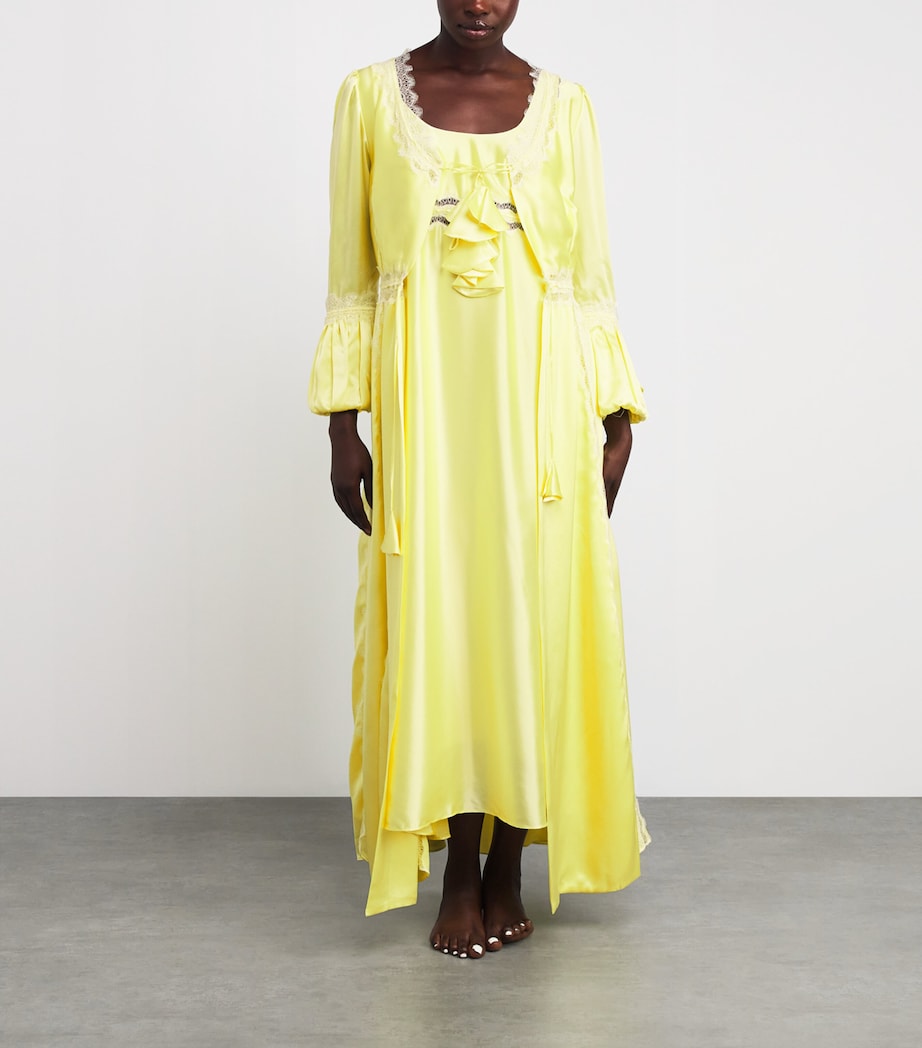 Silk Lace-Trim Long Robe BUTTERMILK/WHIT Image 2