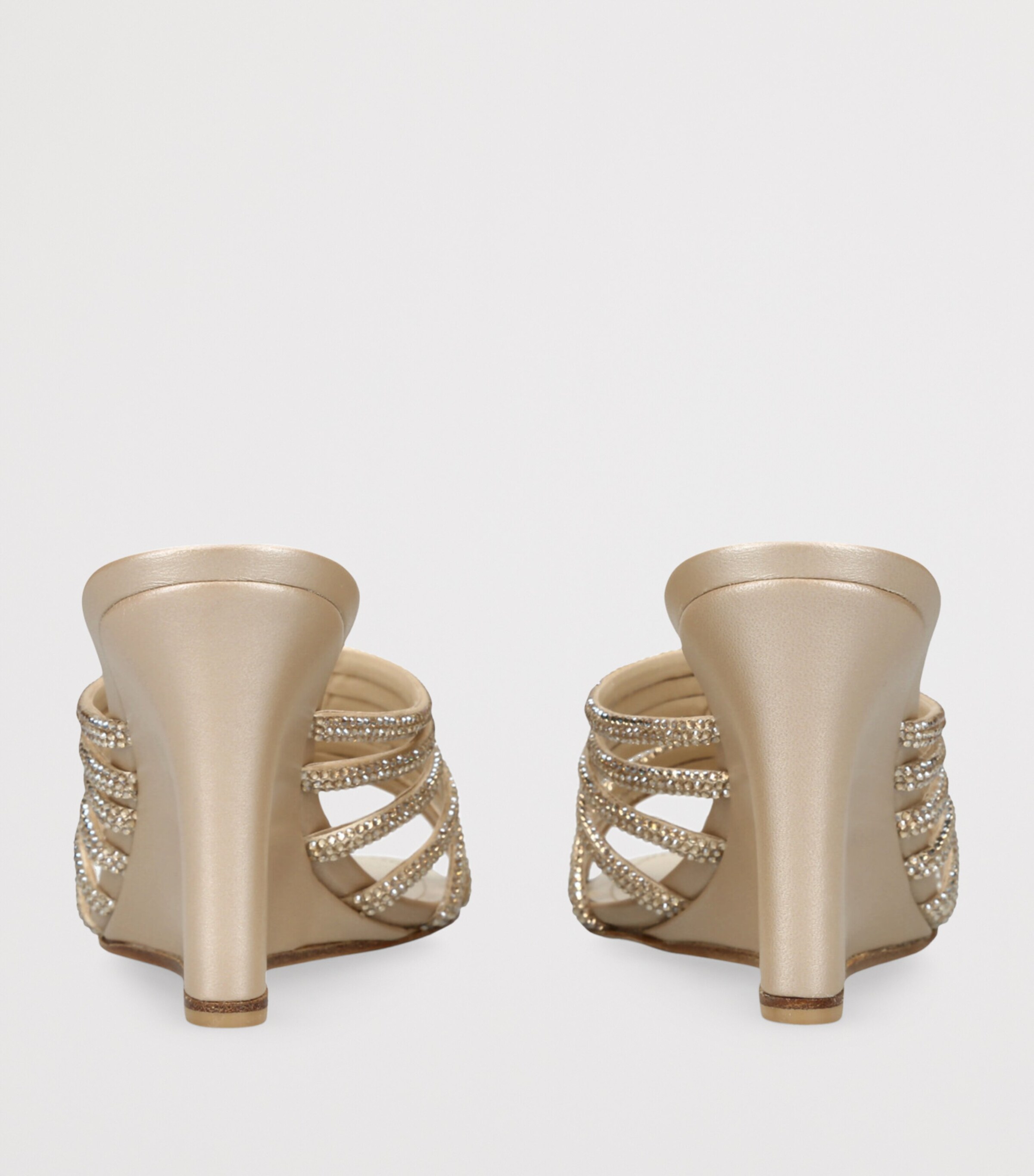 René Caovilla Satin Strappy Wedges 80 Gold Comb Image 2