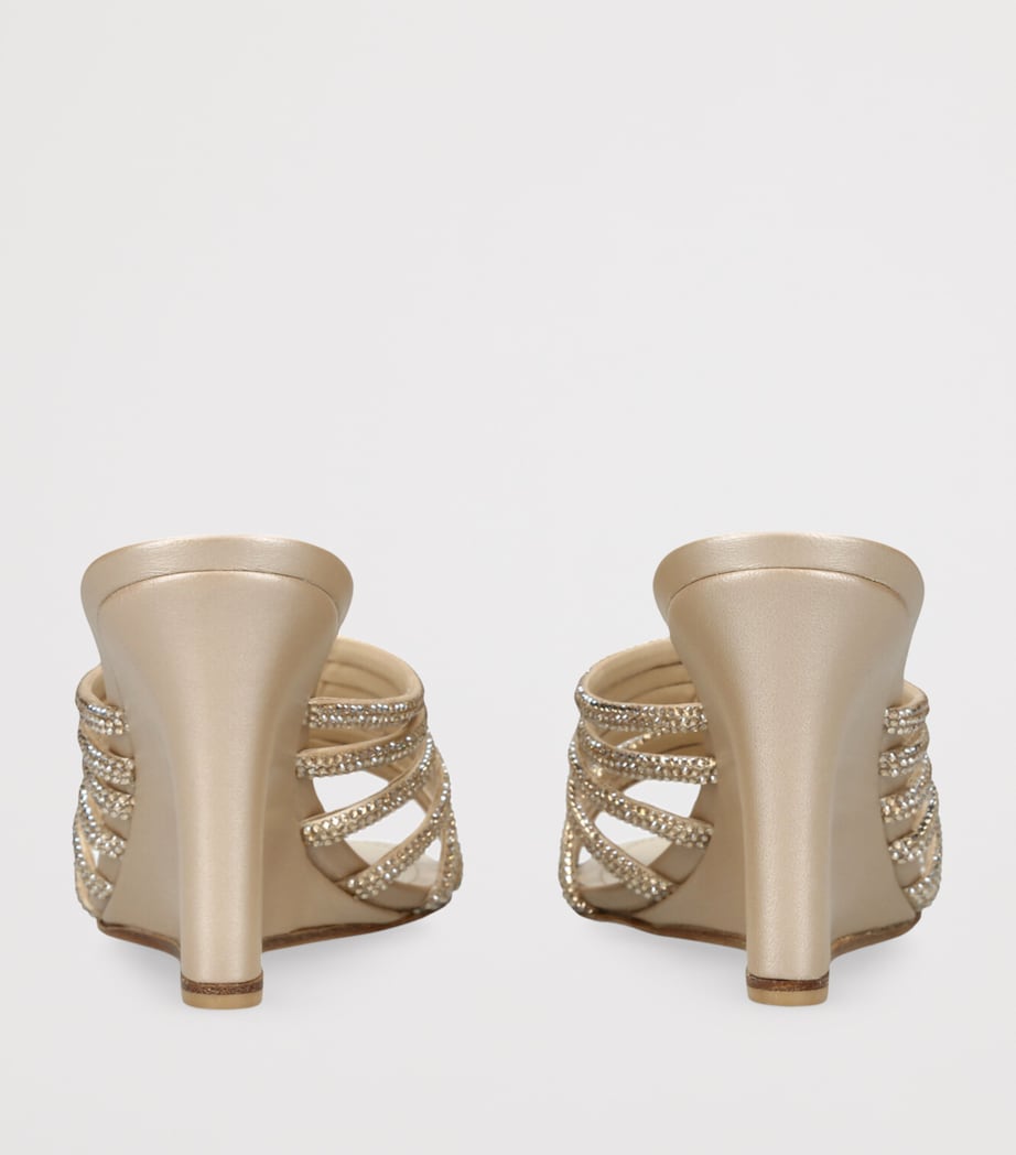 René Caovilla Satin Strappy Wedges 80 Gold Comb Image 2