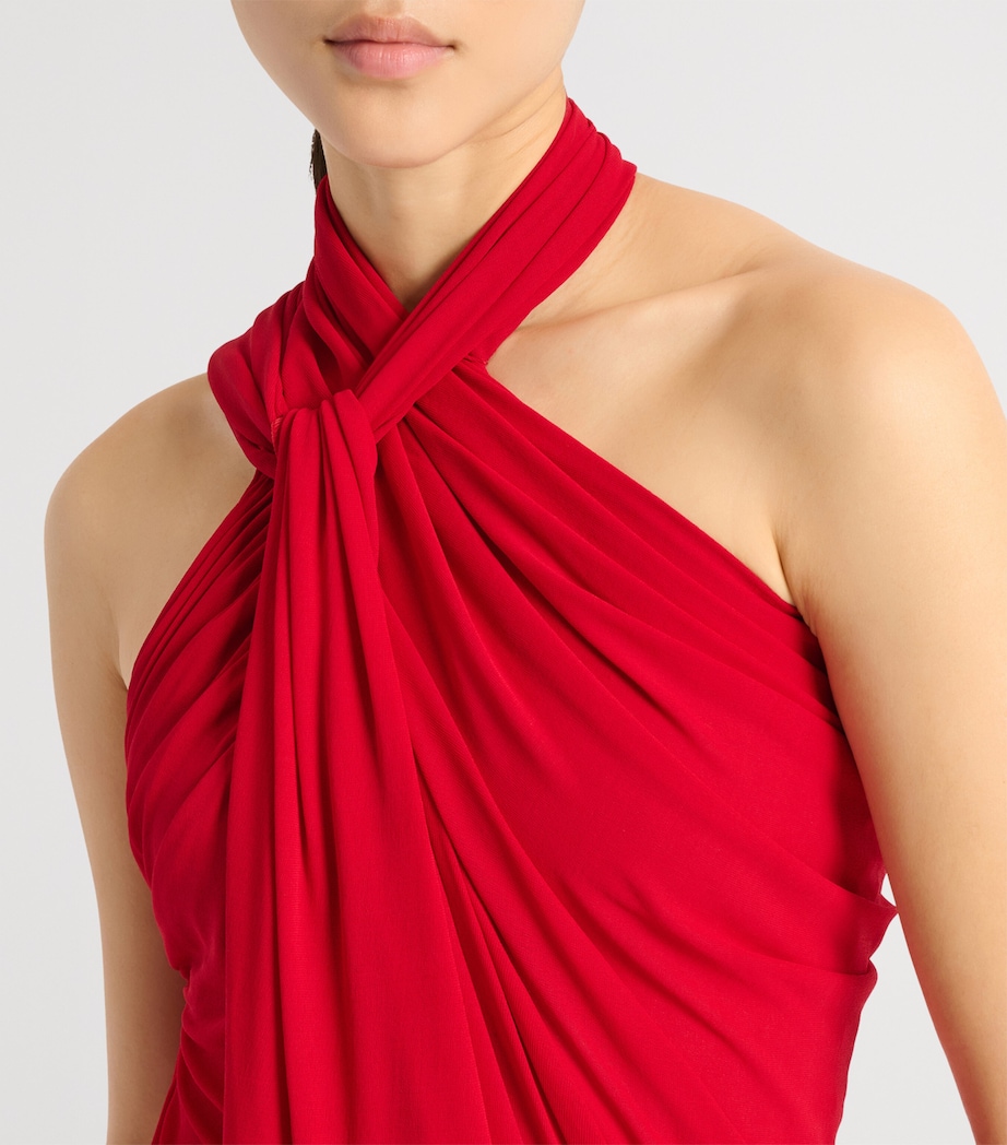 Balmain Womens Draped Jersey Dress Rouge Image 4